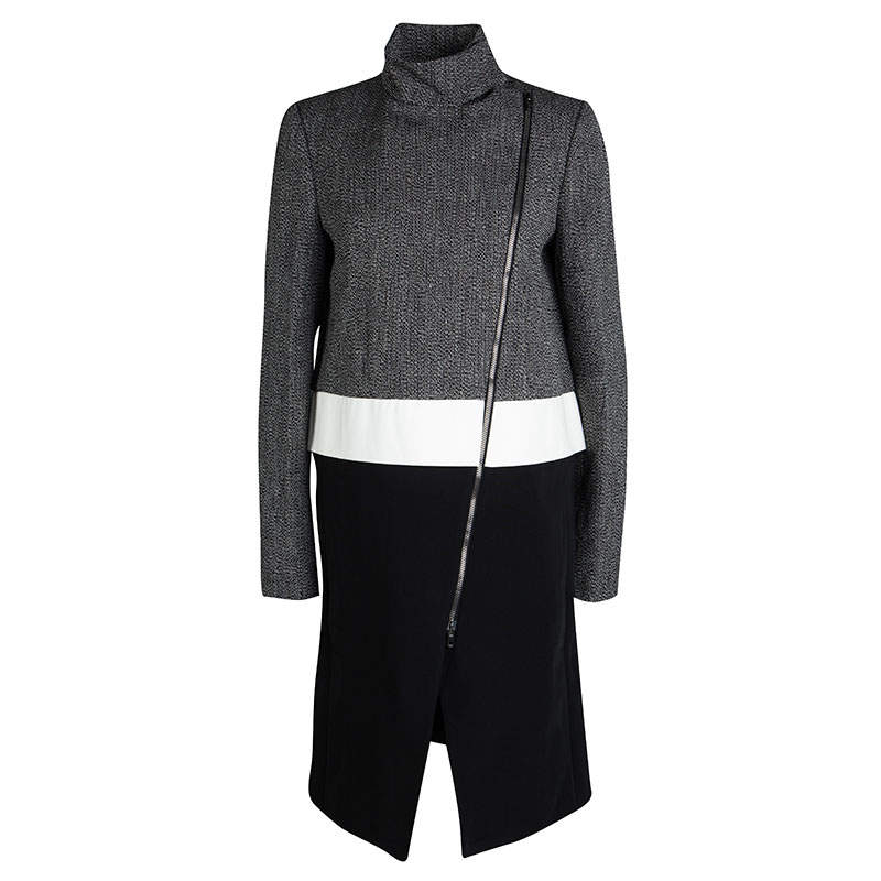 Joseph Tricolor Techno Tweed  Zip Detail Preston Long Coat M
