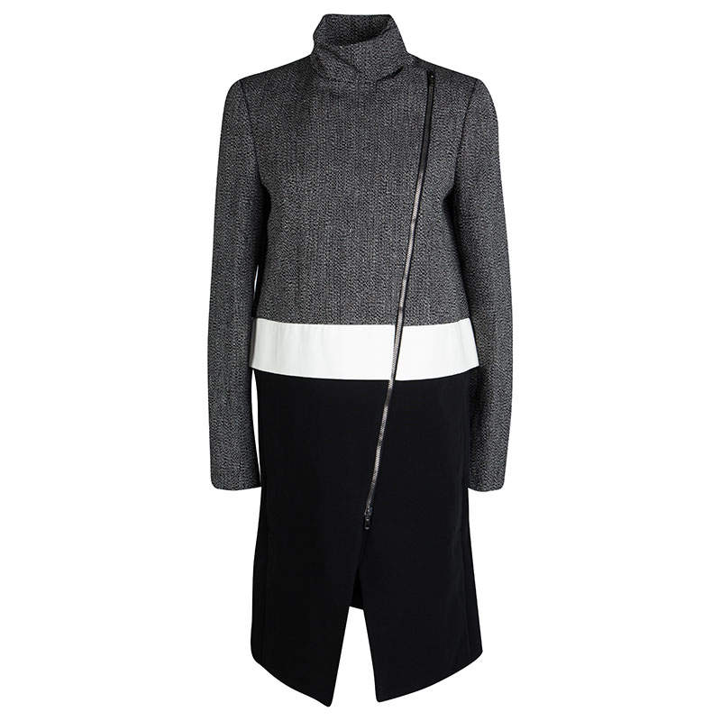 Pre Owned Joseph Tricolor Techno Tweed Zip Detail Preston Long Coat L