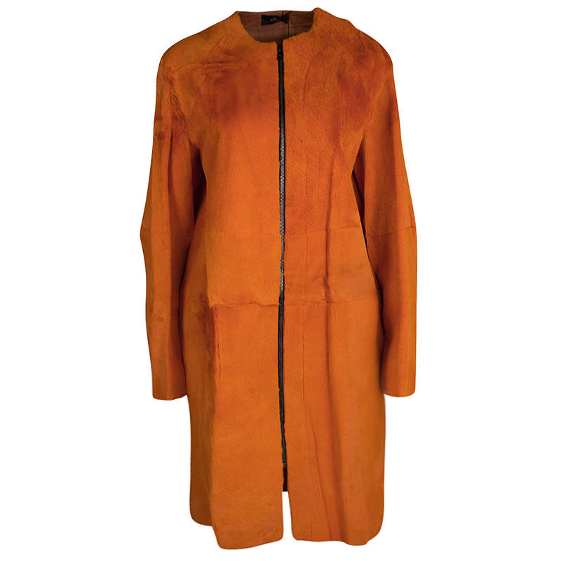 Joseph Orange Fur Kangaroo Skin Zip Front Sydney Coat M
