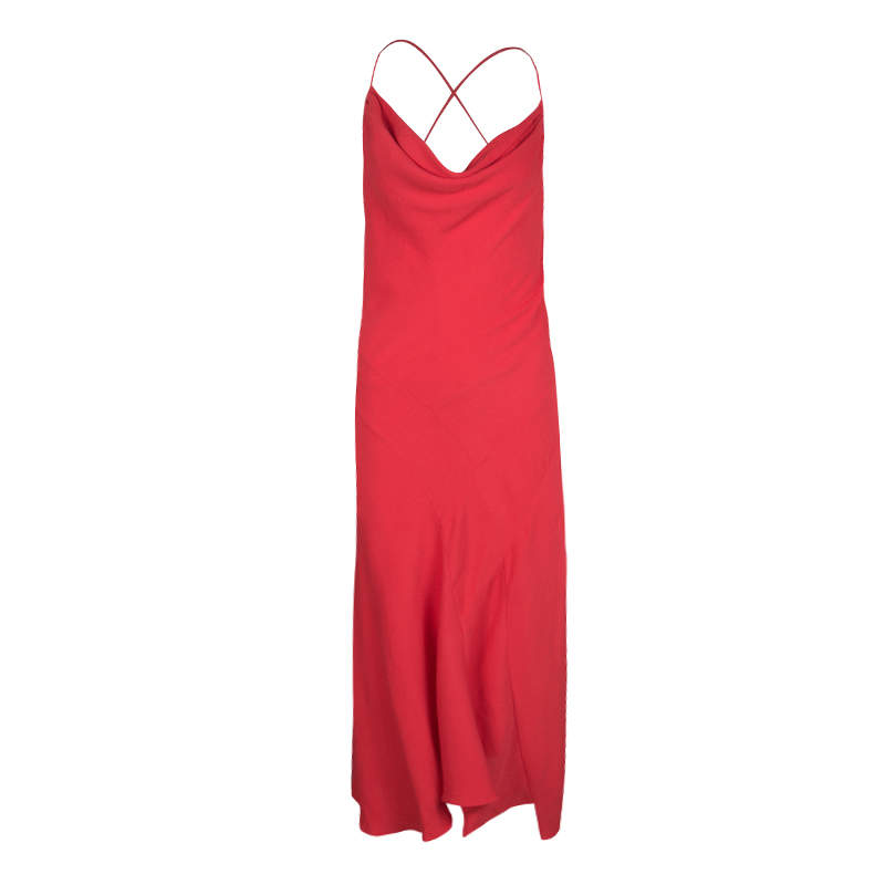 Joseph Red Crepe Noodle Strap Cross Back Naomi Dress M