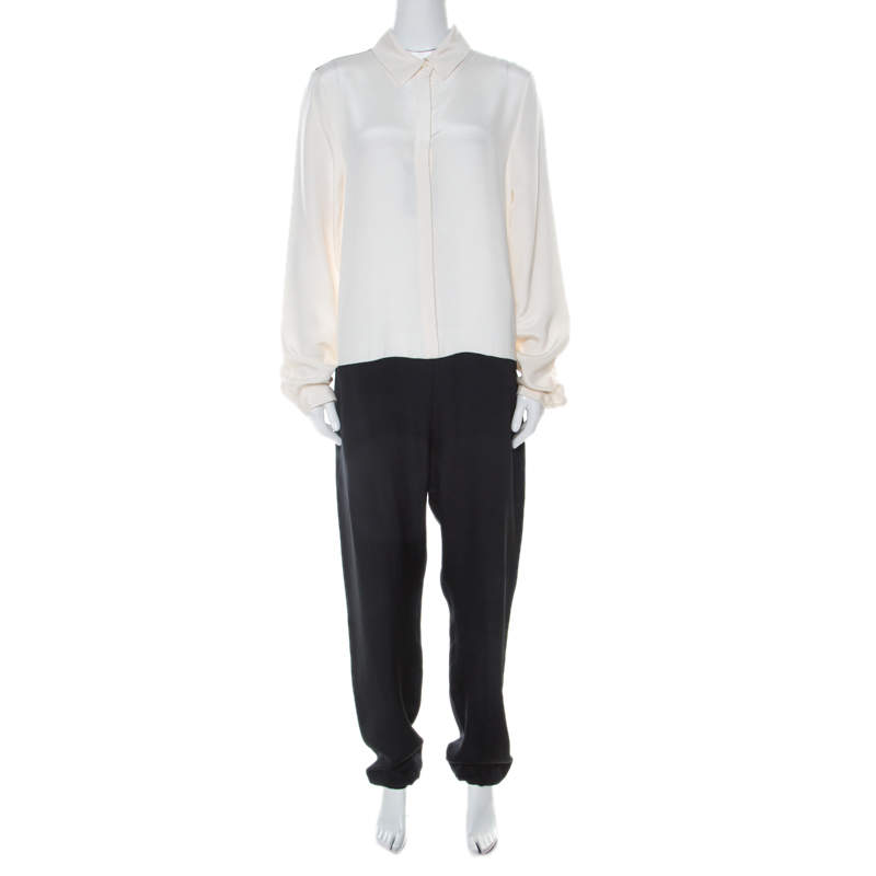 Joseph Black & Off White Matt Silk Harem Pants Full Sleeve Harlem Jumpsuit L