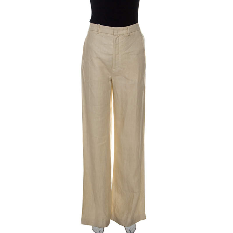 Joseph Beige Linen Wide Leg Ferguson Pants S