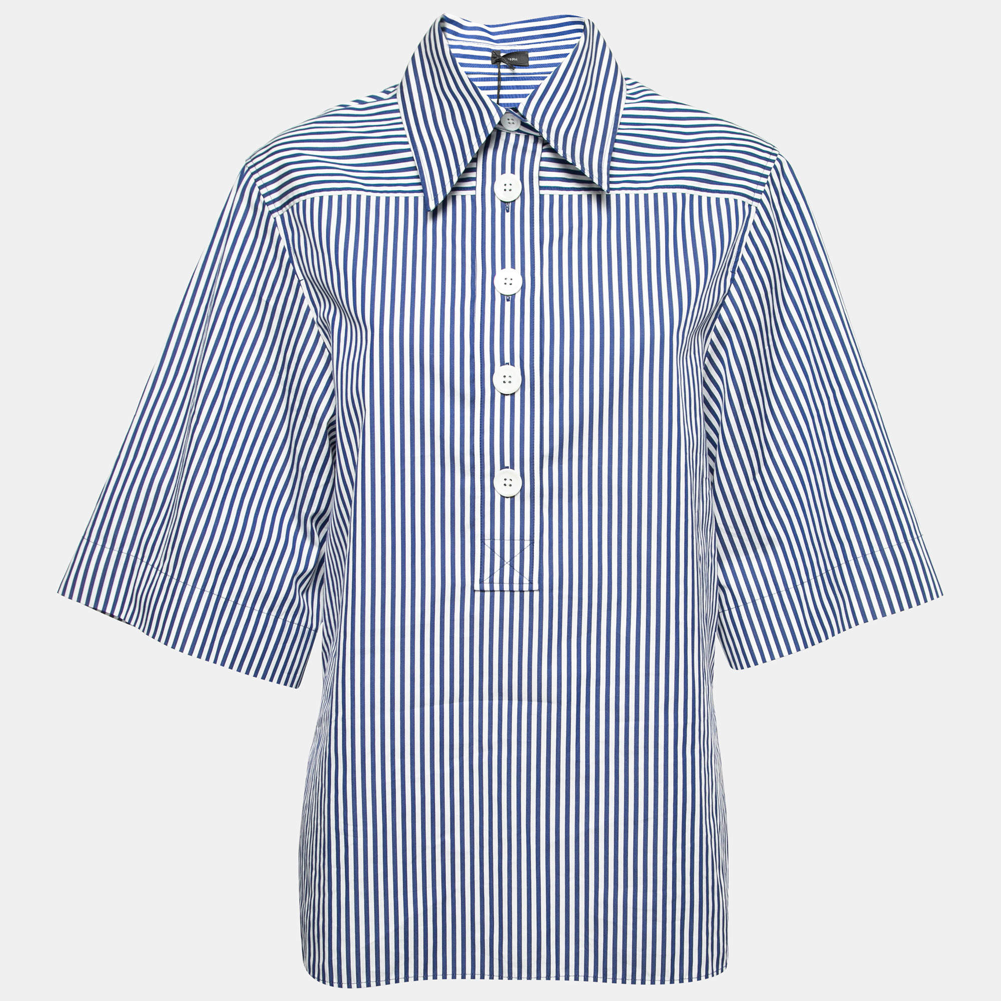 Pre Owned Joseph Blue Striped Cotton Tunic Shirt L