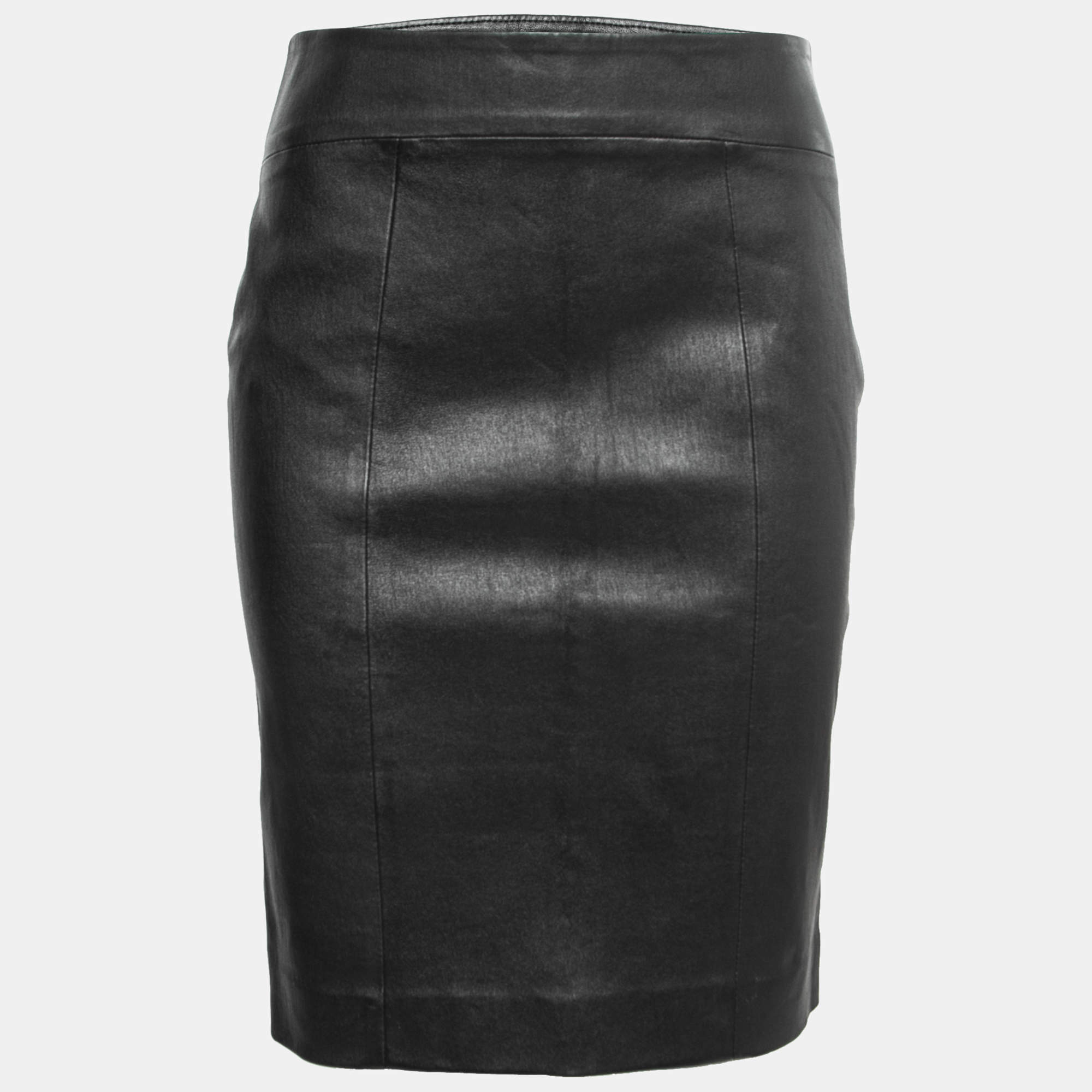 Pre Owned Joseph Black Leather Pencil Skirt M