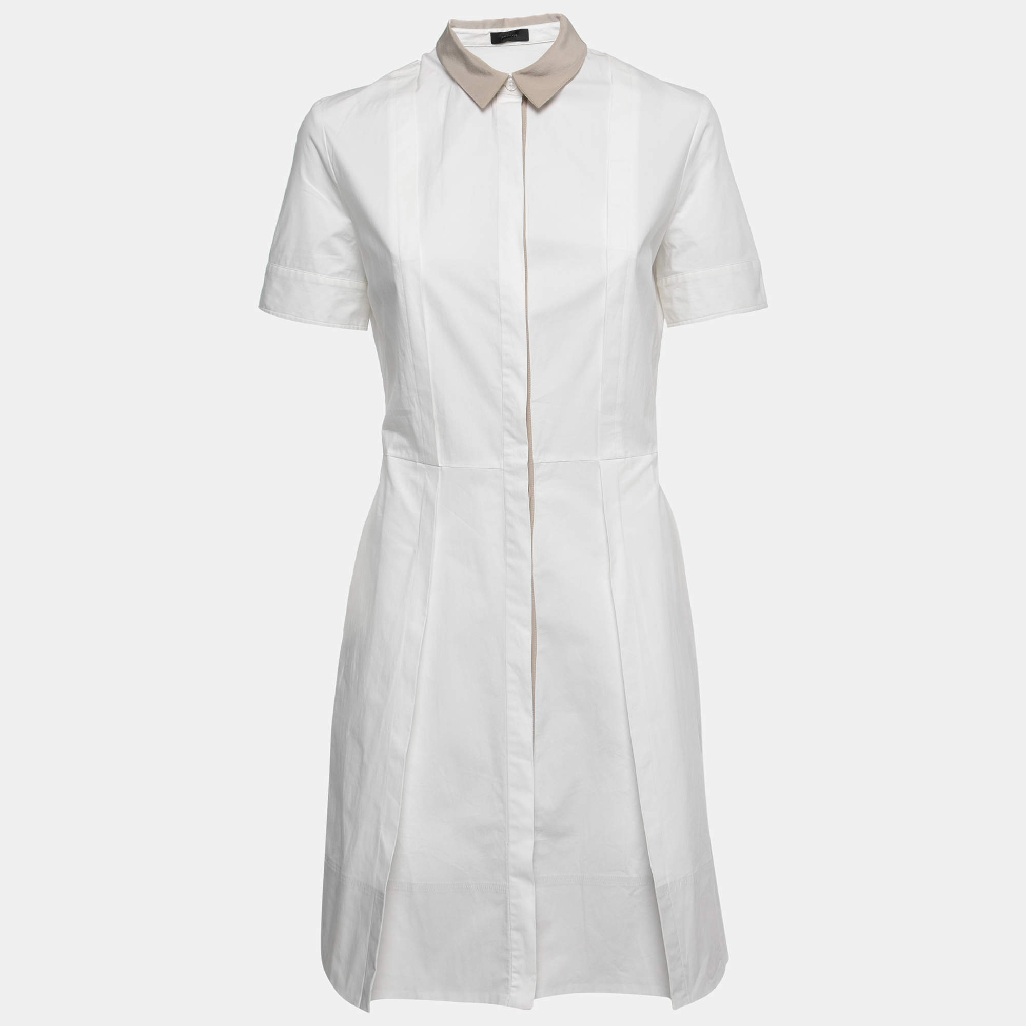 Joseph Cream Cotton Pleated Shirt Dress M