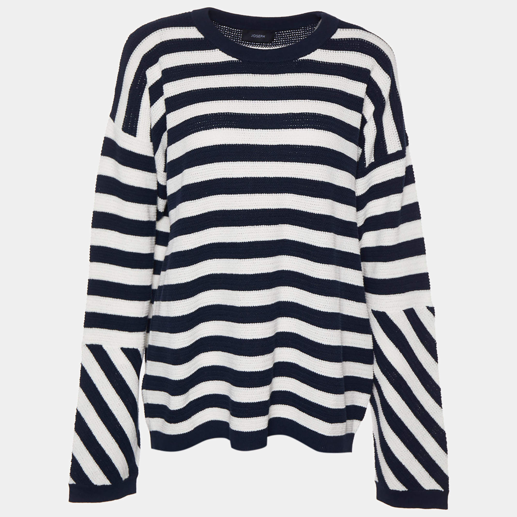 Pre Owned Joseph Navy Blue & White Cotton Perforated Knit Sweatshirt XL