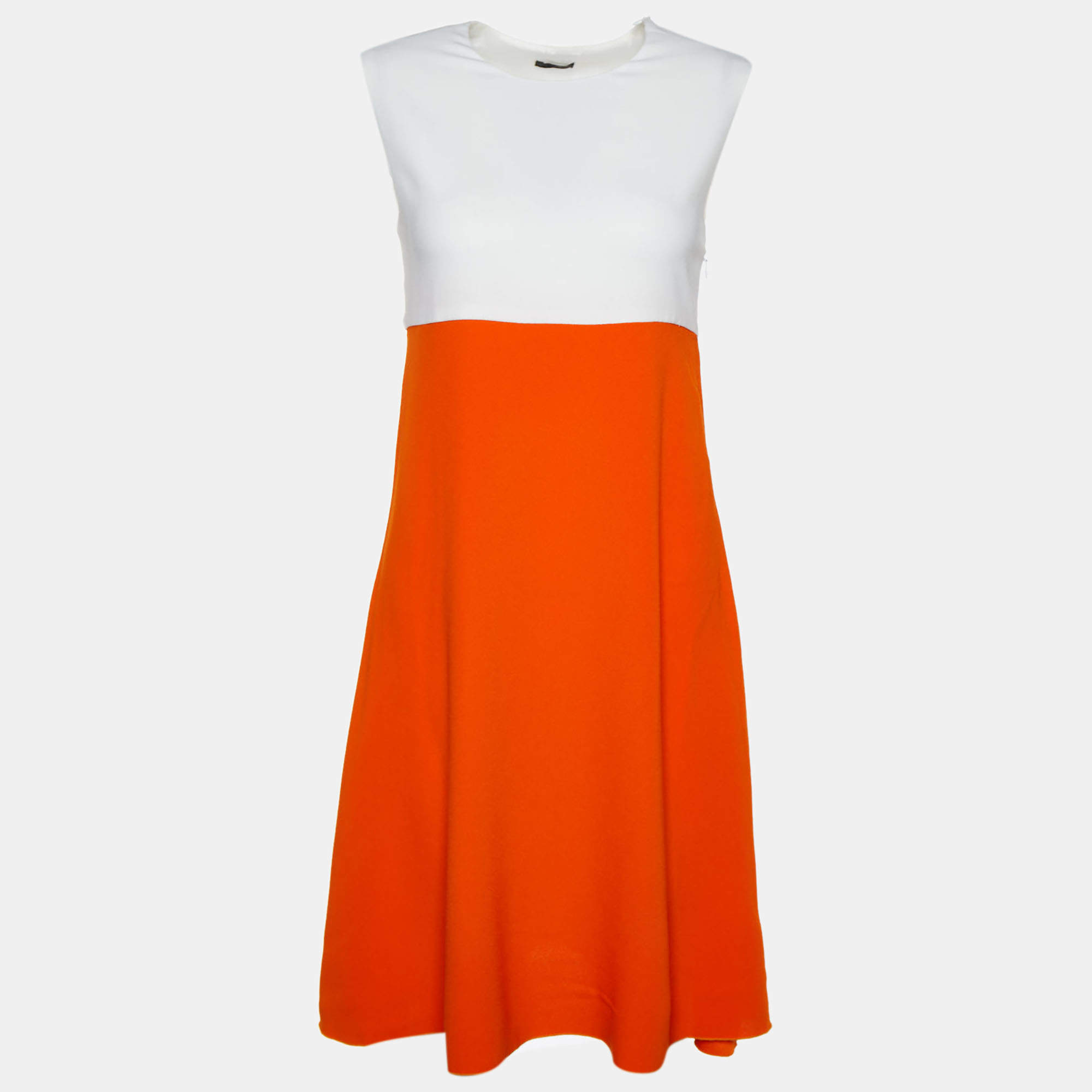 Joseph Orange & White Crepe Paneled Sleeveless A-Line Dress S