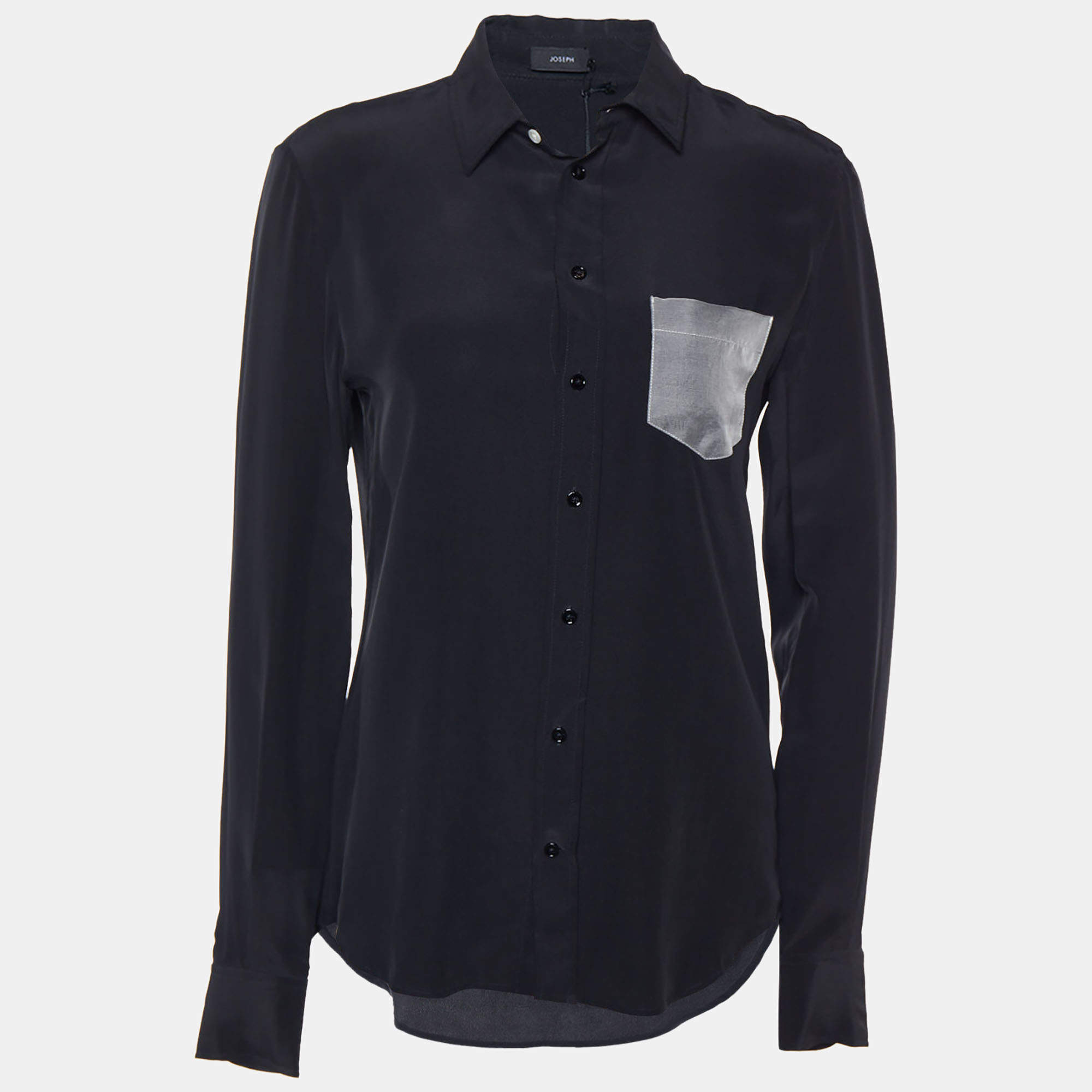 Joseph Black Silk & Organza Pocket Detail Shirt M