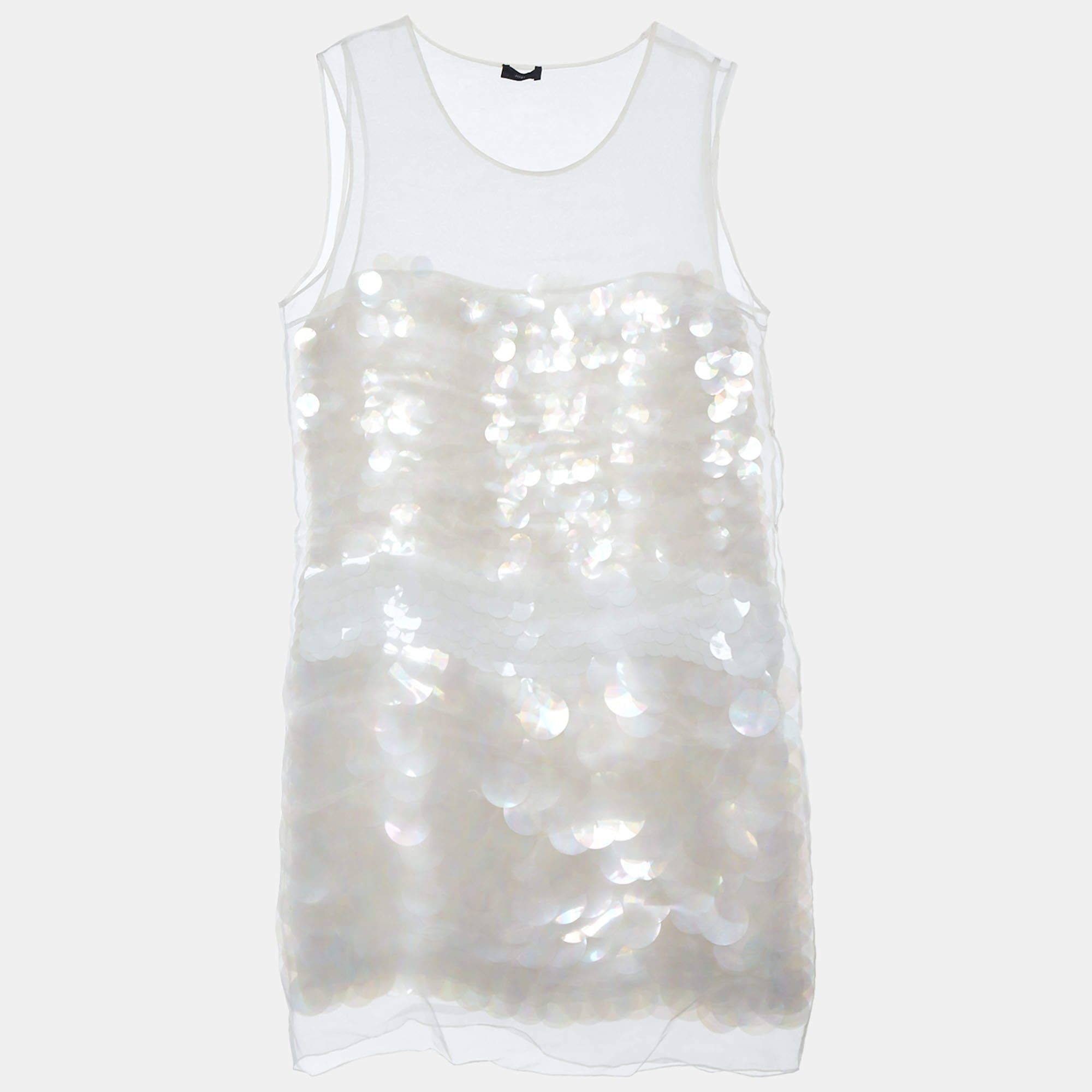 Pre Owned Joseph White Sequined Organza Overlay Lewis Dress S