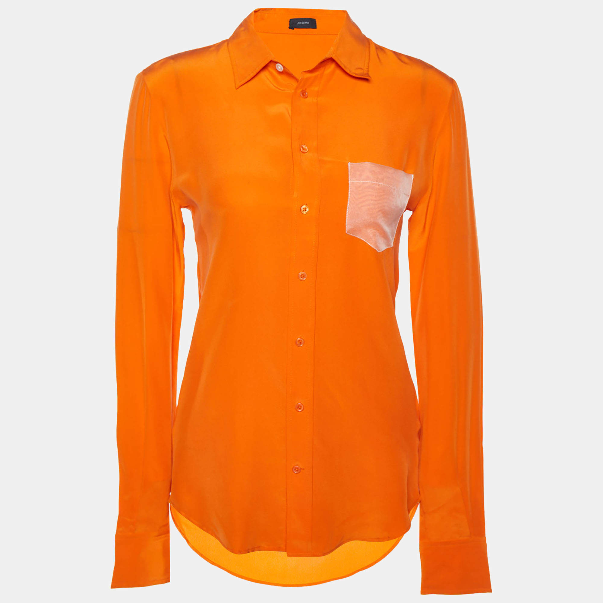 مملوكة مسبقًا Joseph Orange Silk & Organza Pocket Shirt M