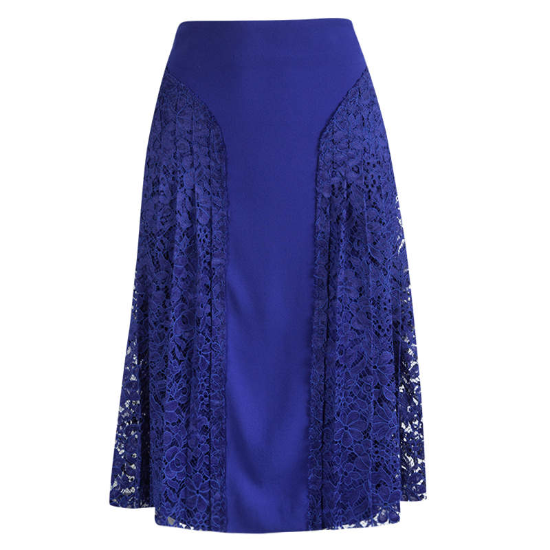 Pre Owned Joseph Cobalt Blue Pleated Lace Detail Courtney Skirt L