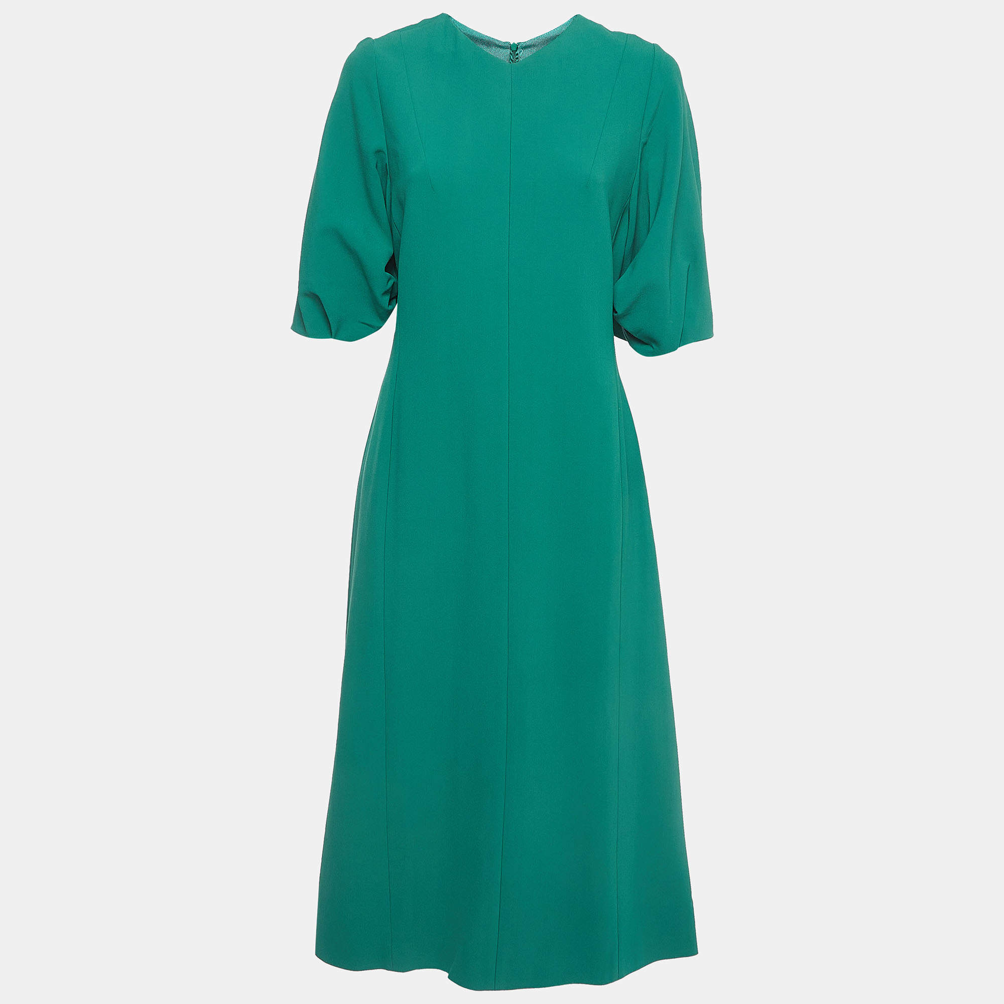 Pre Owned Joseph Green Stretch Crepe Puff Sleeve Midi Dress L