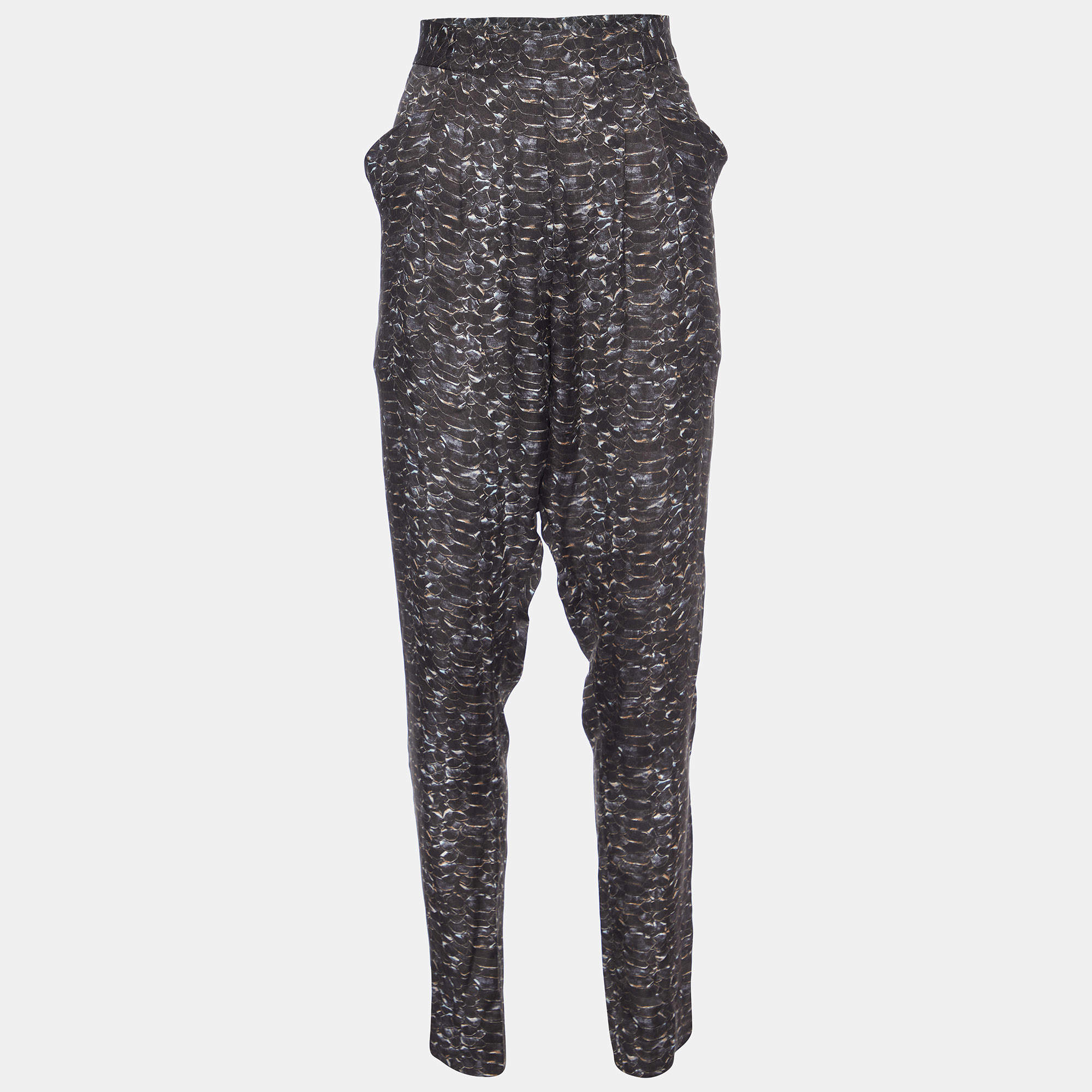 Joseph Grey Water Reptile Print Silk Trousers M