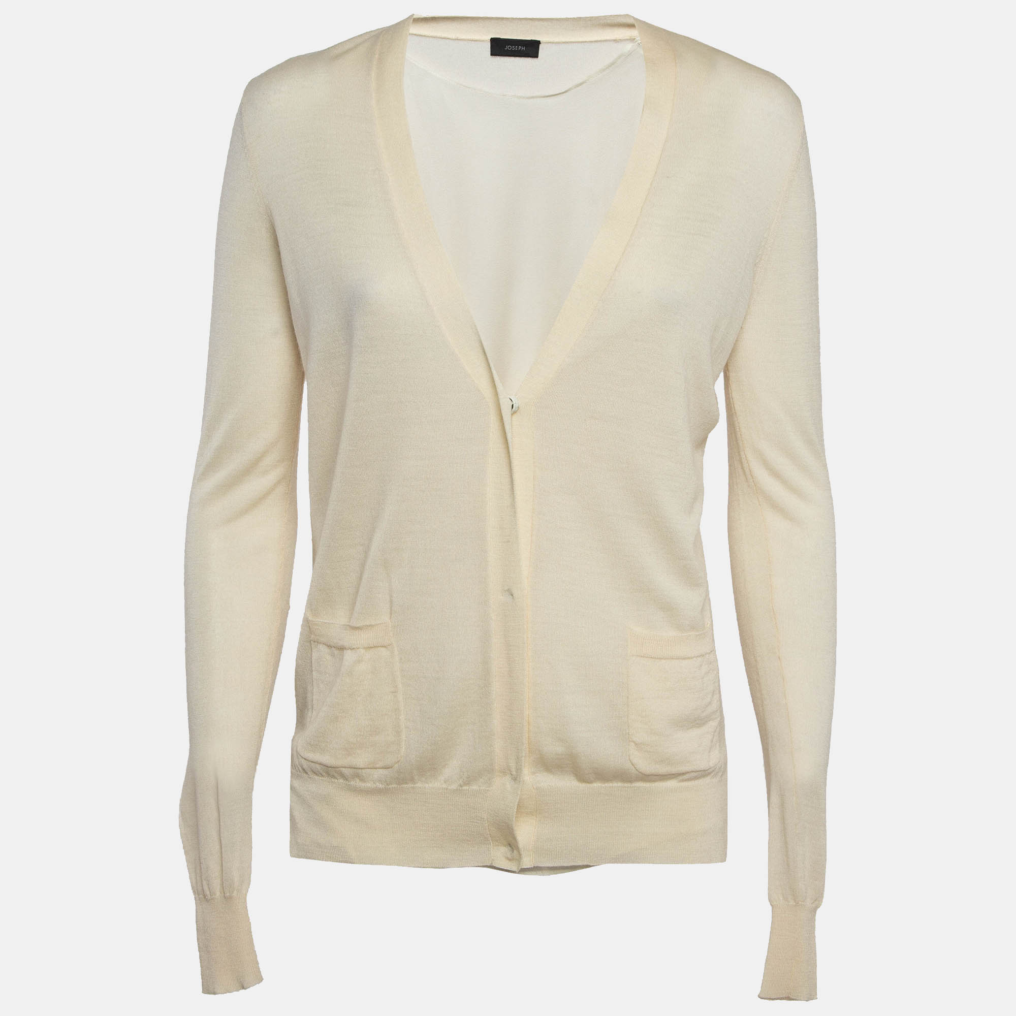 Joseph Cream Georgette and Wool Buttoned Cardigan L