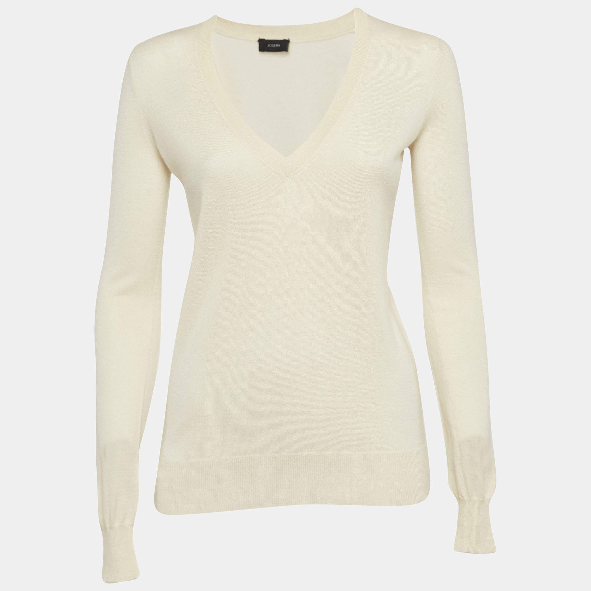 Pre Owned Joseph Cream Cashmere Knit V-Neck Sweater S