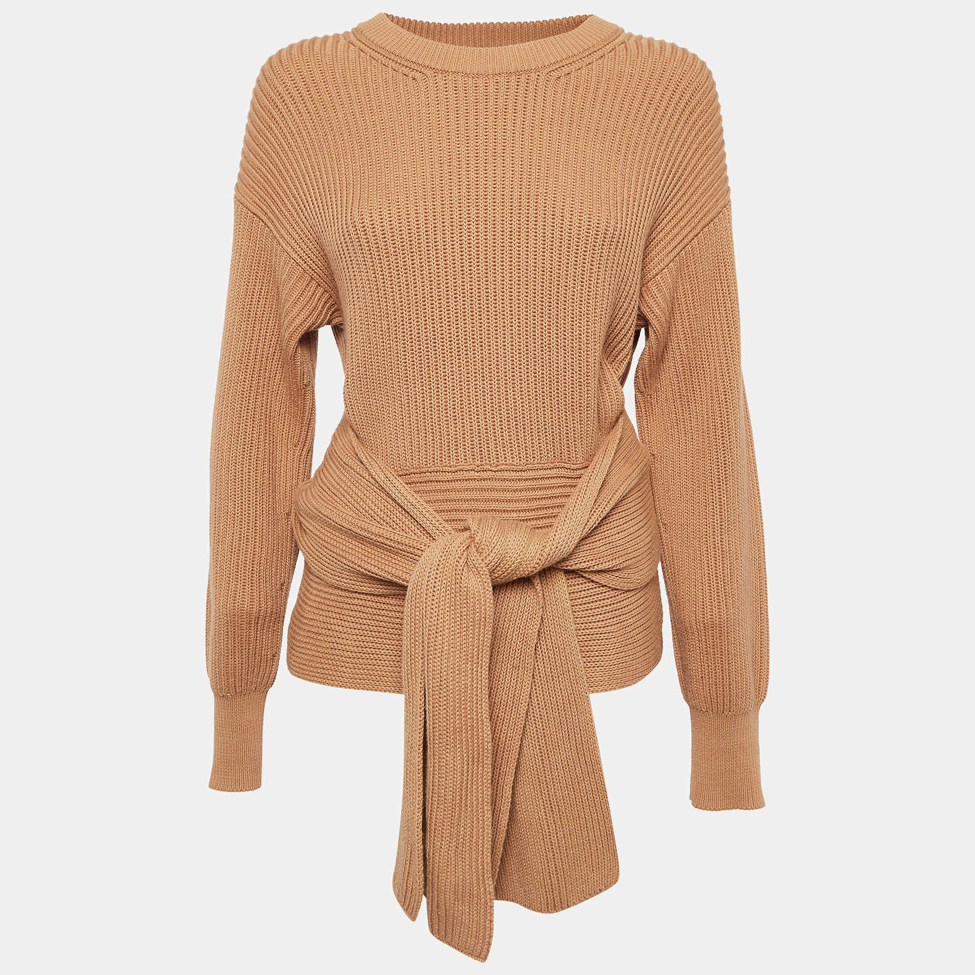 Joseph Brown Rib Knit Tie-Up Detail Sweater S