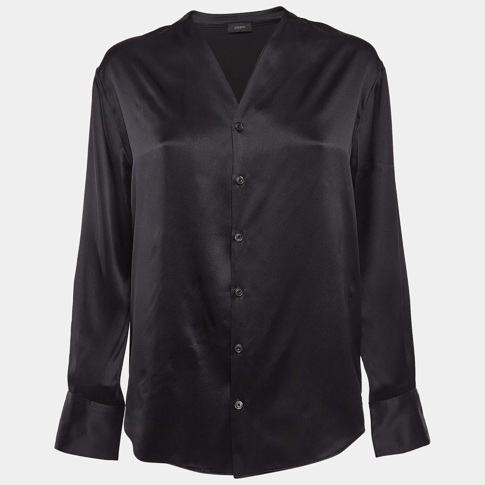 Joseph Black Satin Silk Layered Button Front Top S