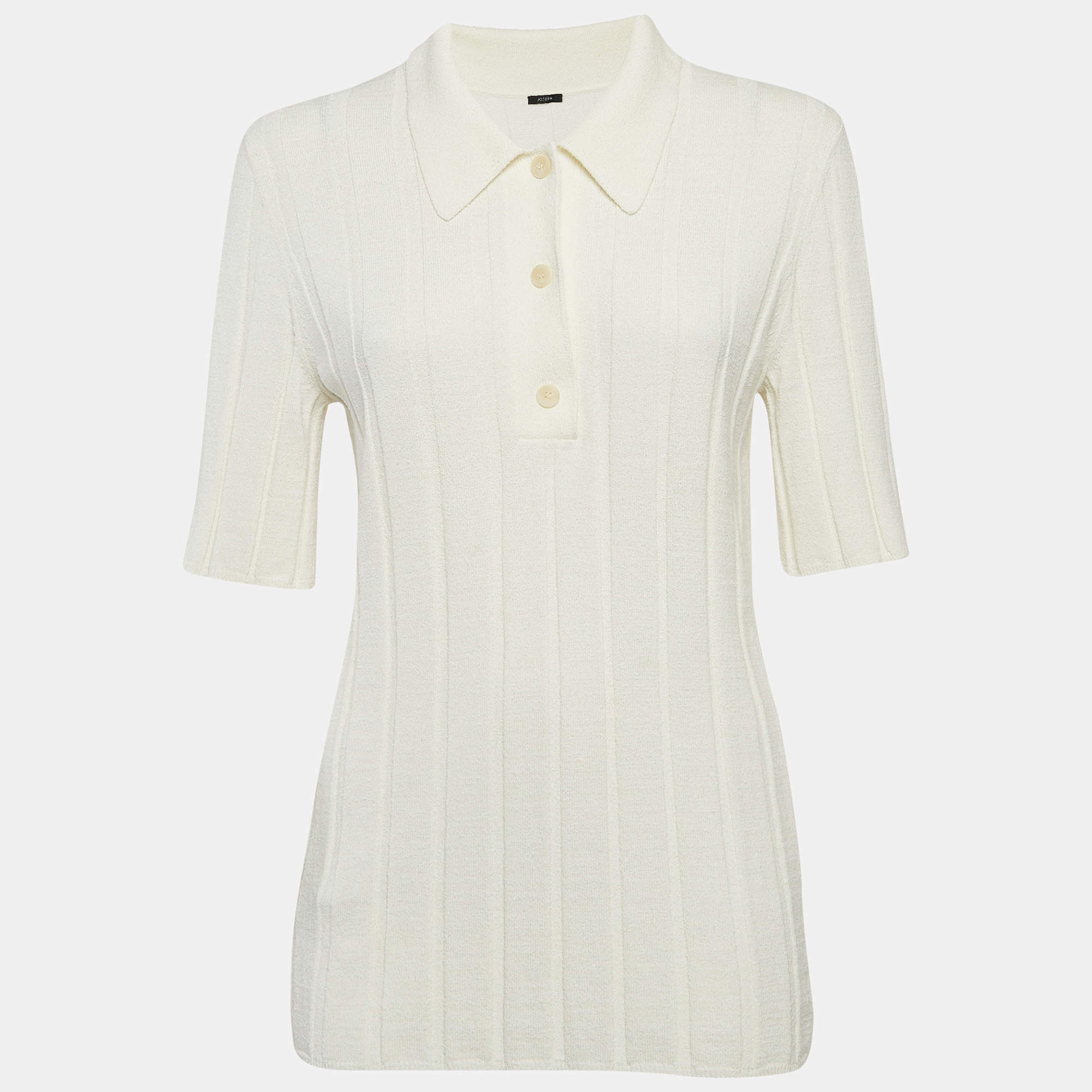 Joseph Ivory White Textured Rib Knit Polo T-Shirt S