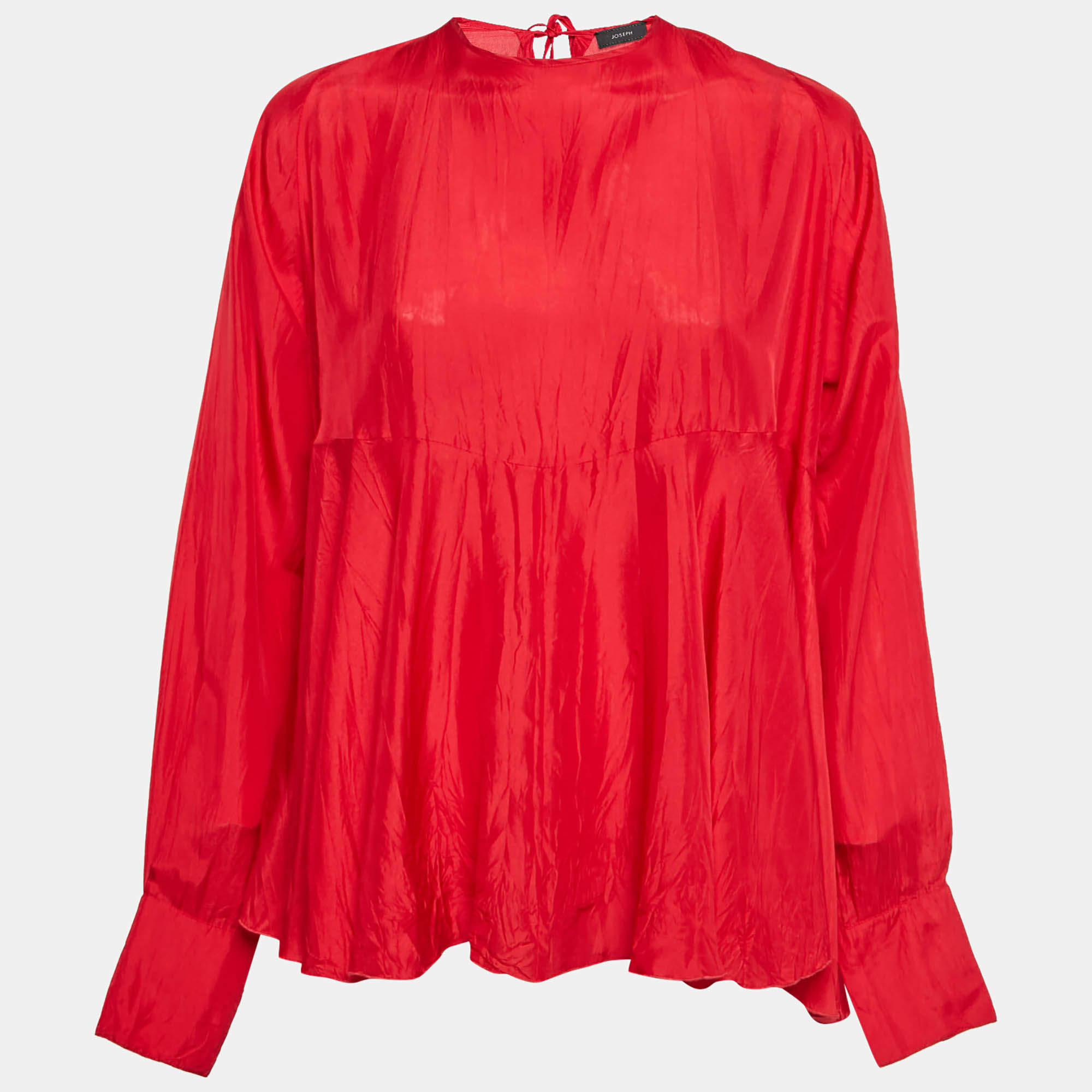 Joseph Red Crinkle Silk Loose Fit Blouse M