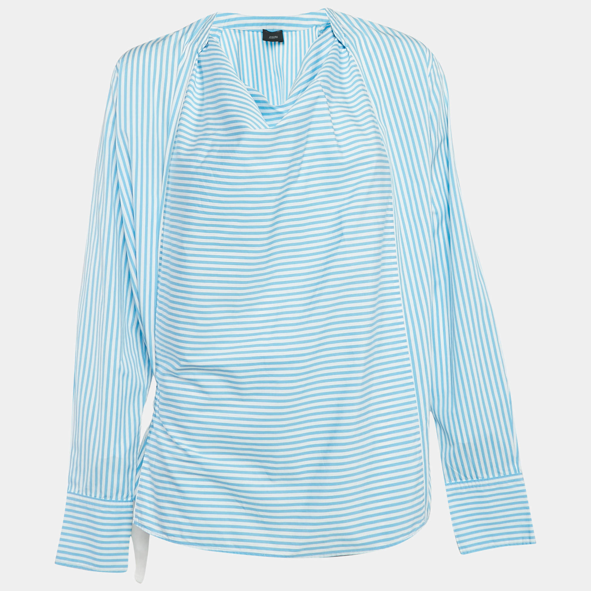 Joseph Blue Candy Stripe Cotton Arran Wrap Blouse M