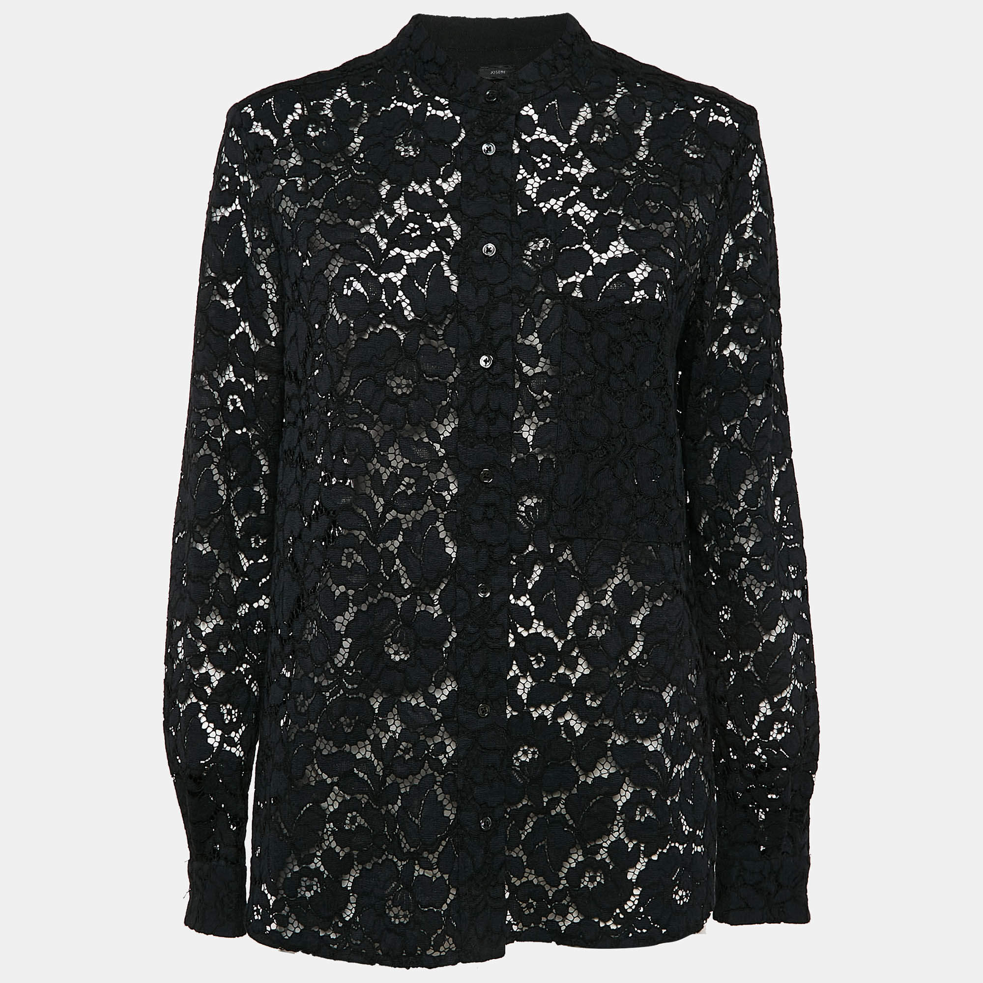 Joseph Black Floral Lace Button Front Blouse M