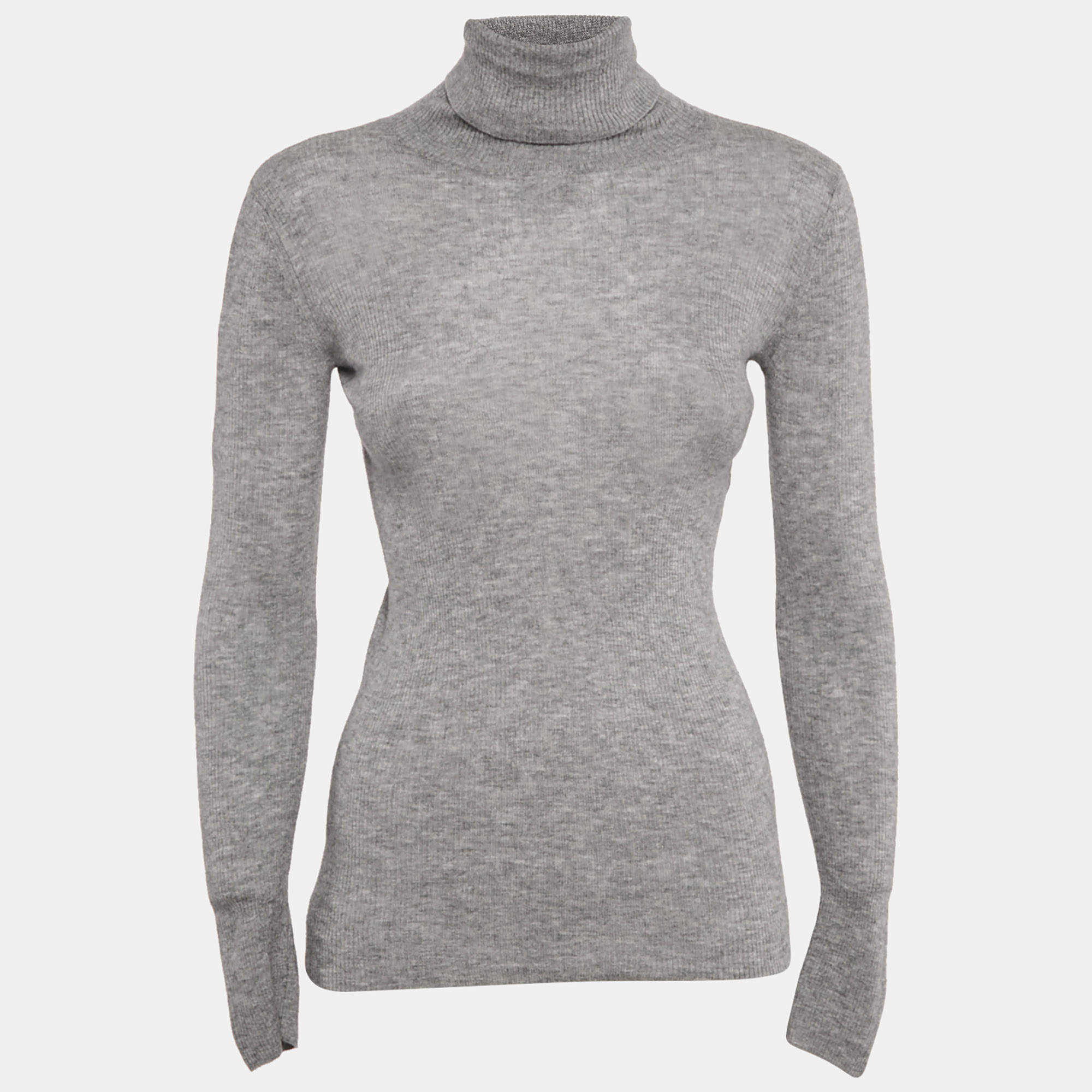 Joseph Grey Cashmere Rib Knit Turtle Neck Sweater M