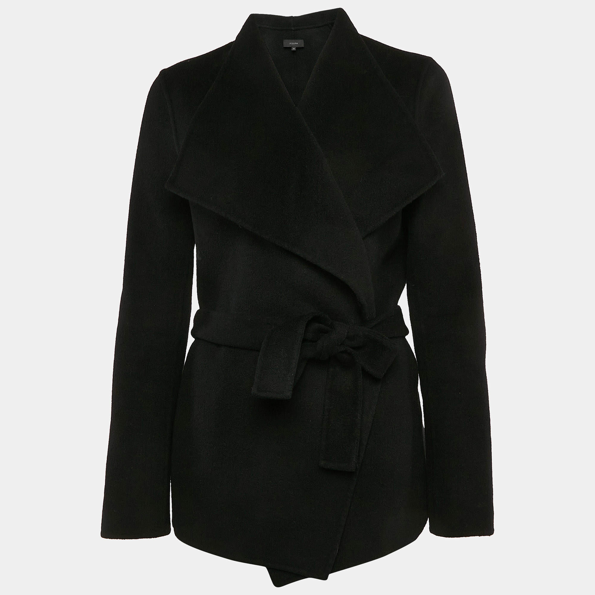 Joseph Black Wool Felt Belted Coat M