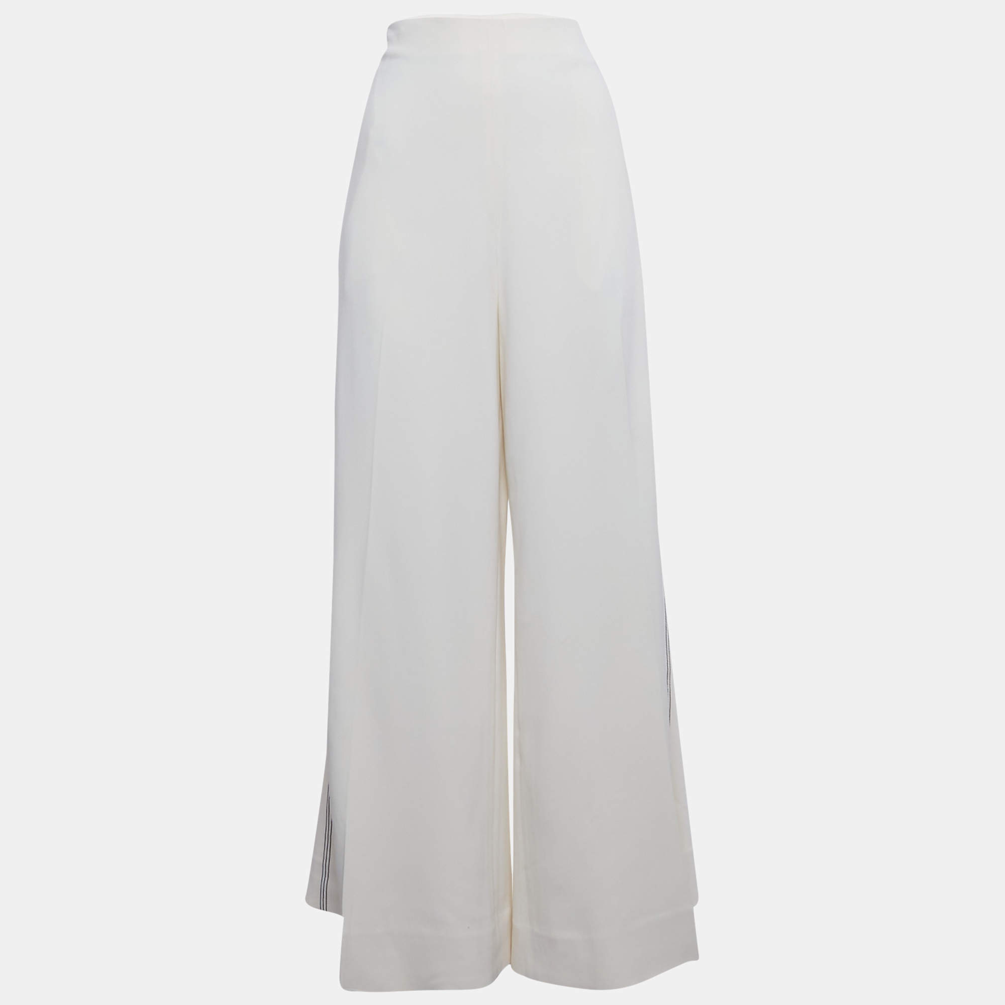 Joseph Off-White Crepe Wide Leg Trousers L