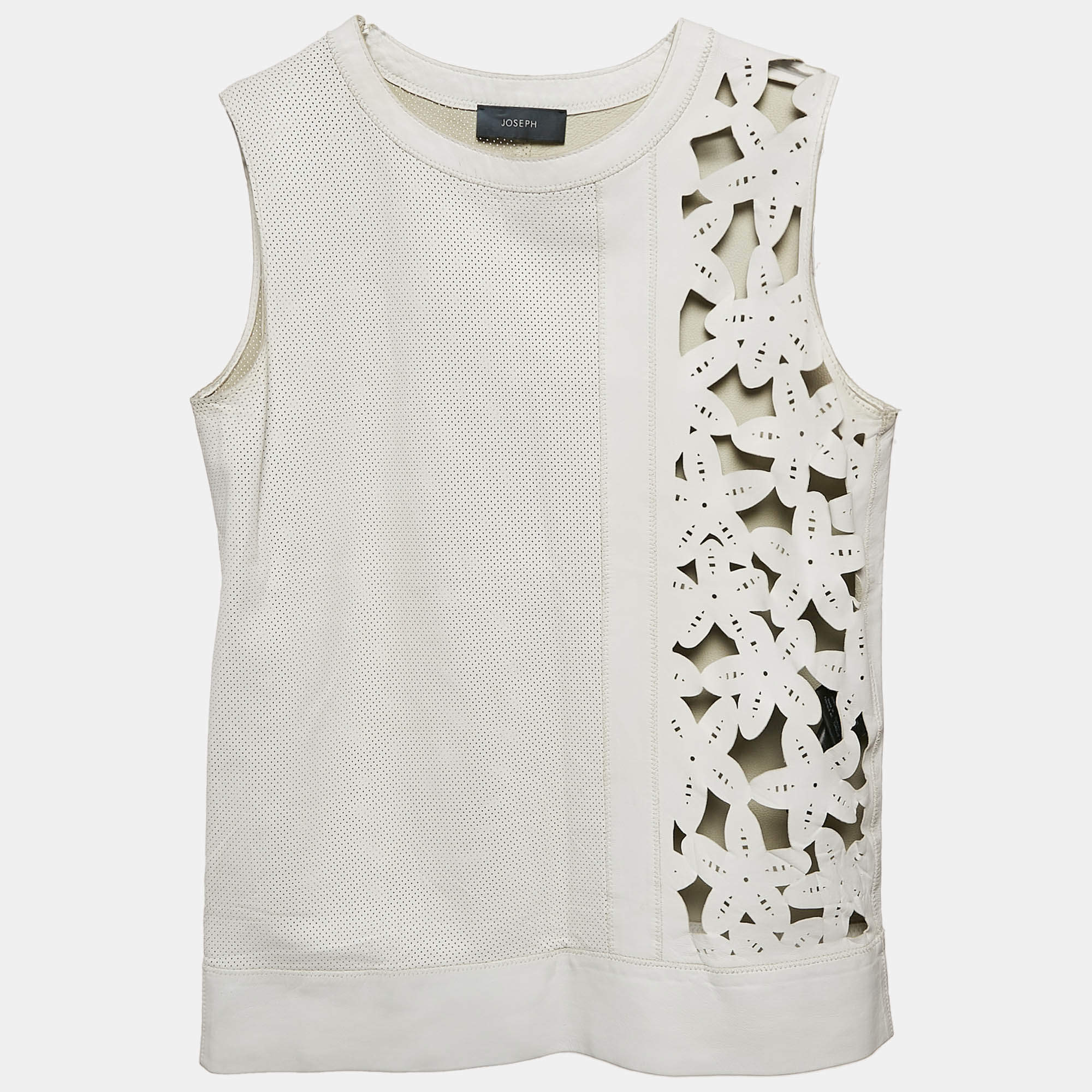 مملوكة مسبقًا توب جوزيف أبيض جلد بتفاصيل مقصوصة مقاس صغير (سمول)