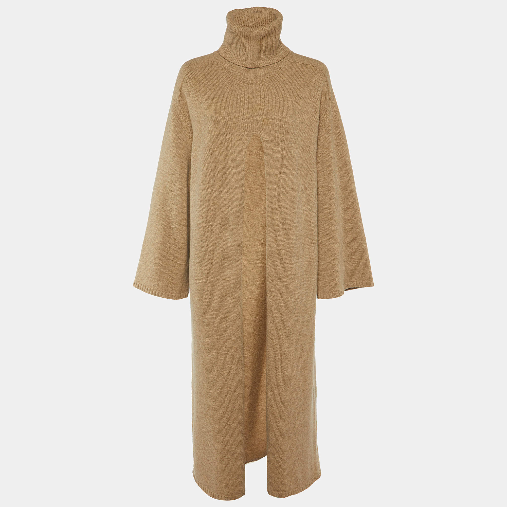 Pre Owned Joseph Beige Wool Knit Turtle Neck Cotton Knit Overcoat M