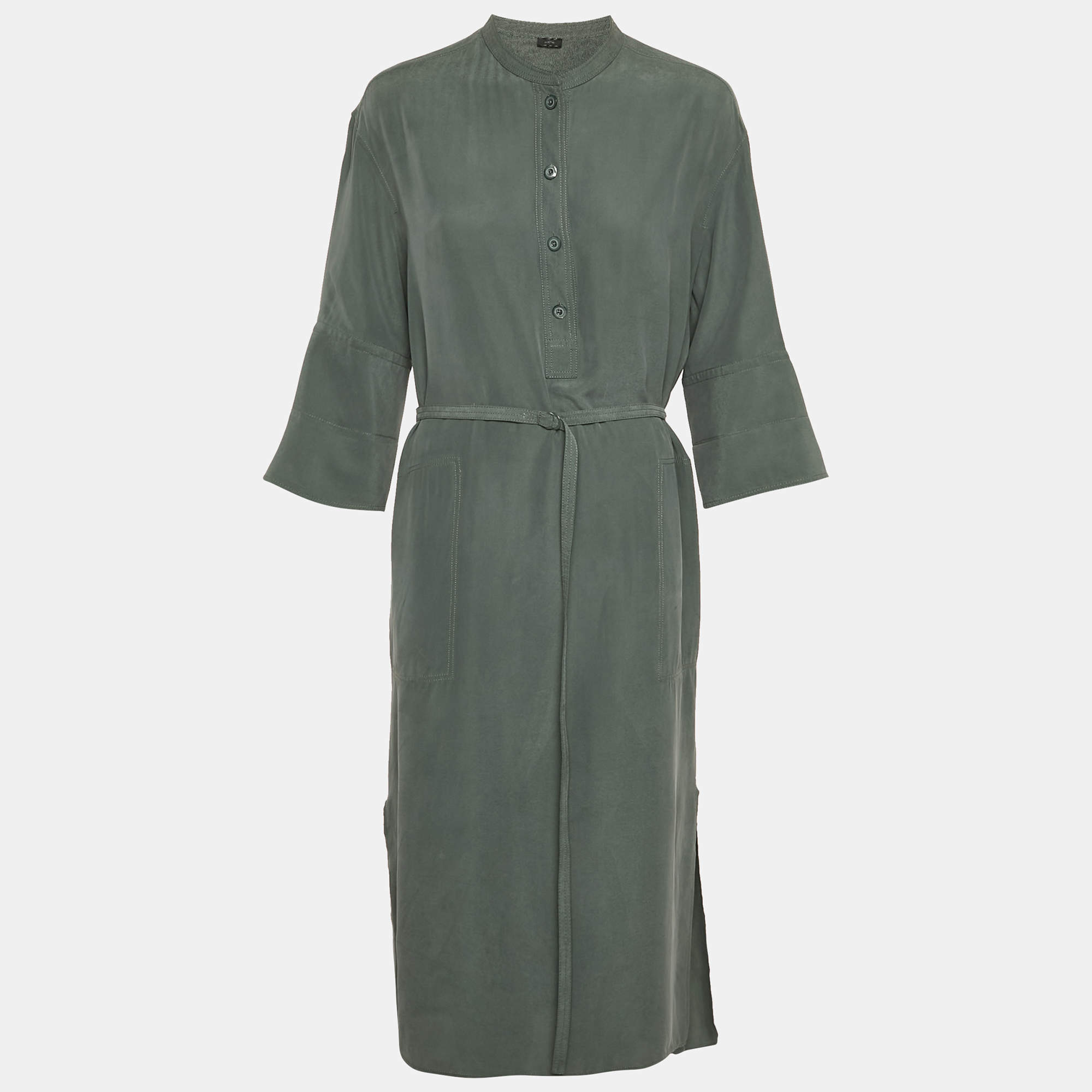 Joseph Green Silk Toile Belted Barker Midi Dress L