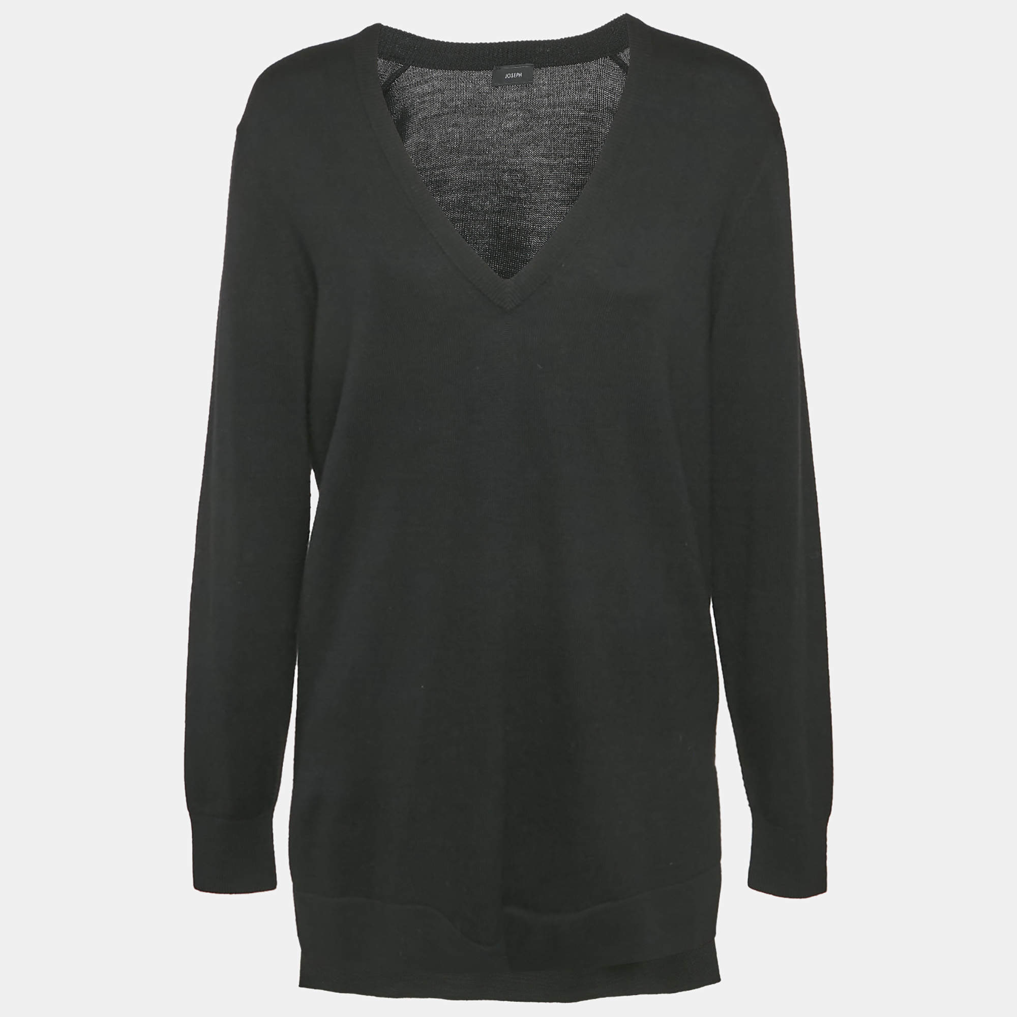 Joseph Black Wool V-Neck Long Sleeve Tunic Sweater M