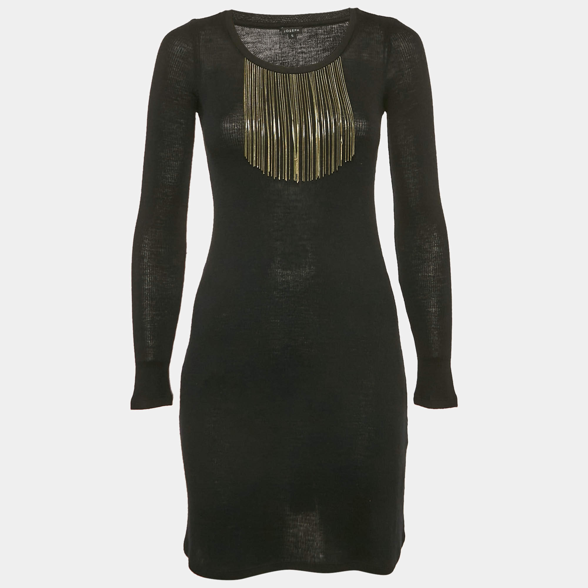 Joseph Black Wool Knit Neck Detail Mini Dress S