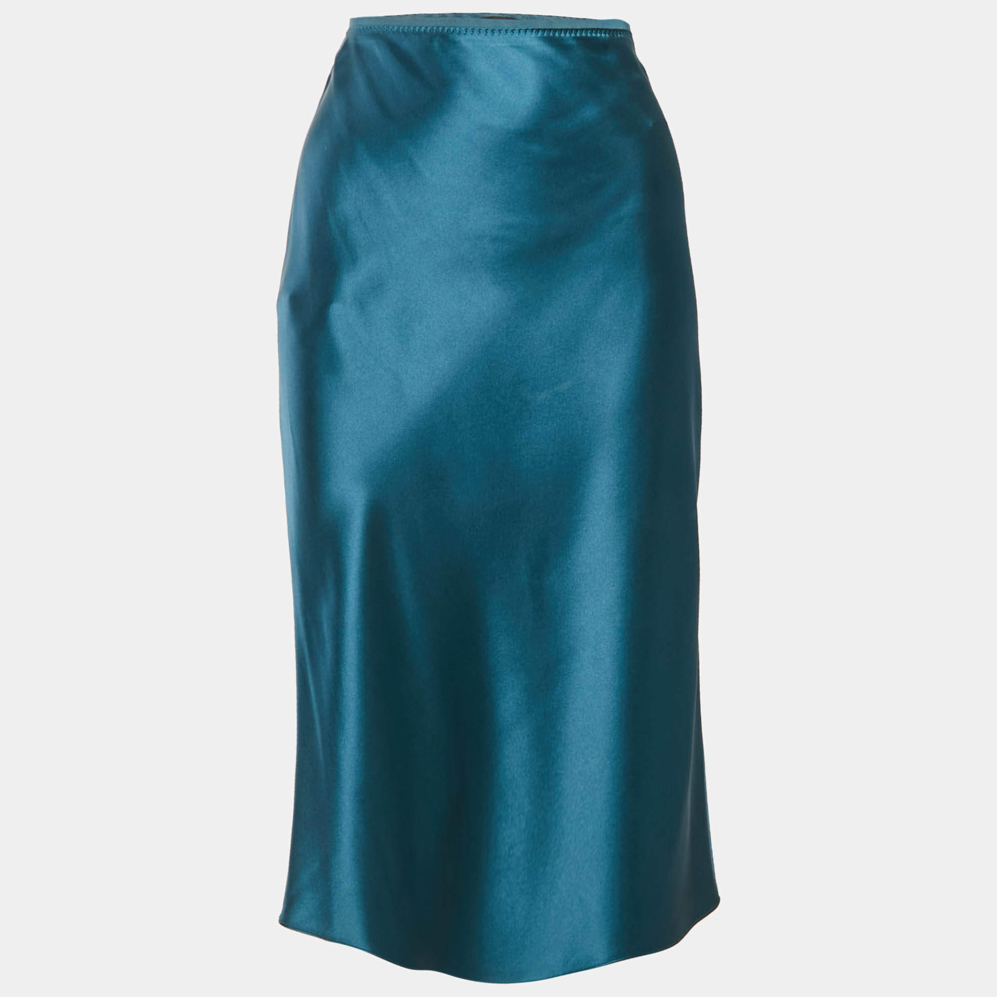 Pre Owned Joseph Blue Satin Silk Midi Isaak Skirt S