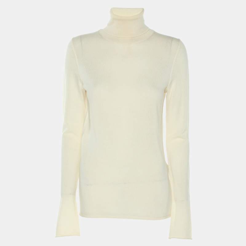 Joseph Cream Wool Knit High Neck Sweater S