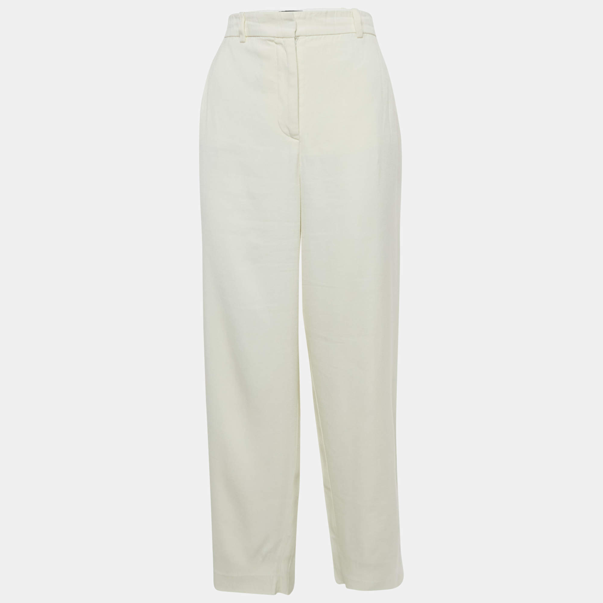 Pre Owned Joseph Off-White Crepe Linen Trousers M