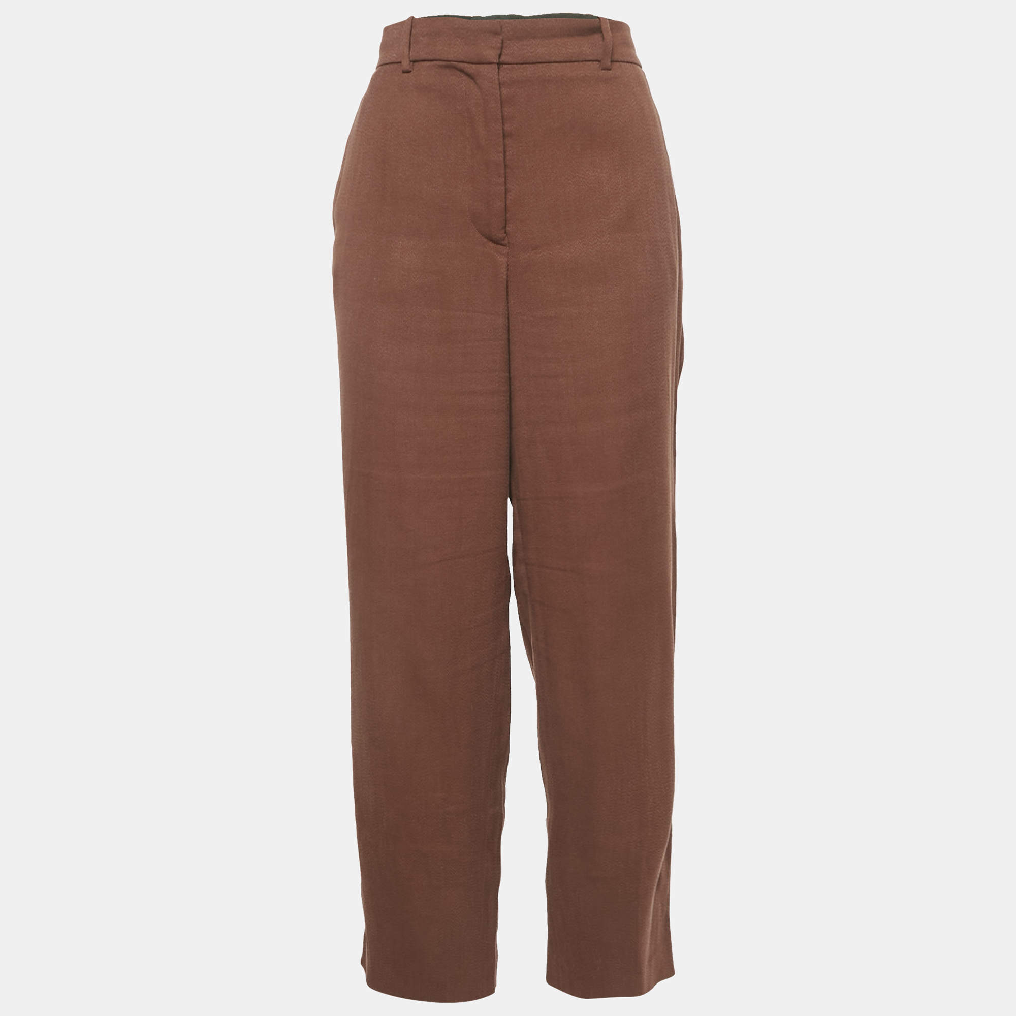 Pre Owned Joseph Brown Crepe Straight Leg Trousers M