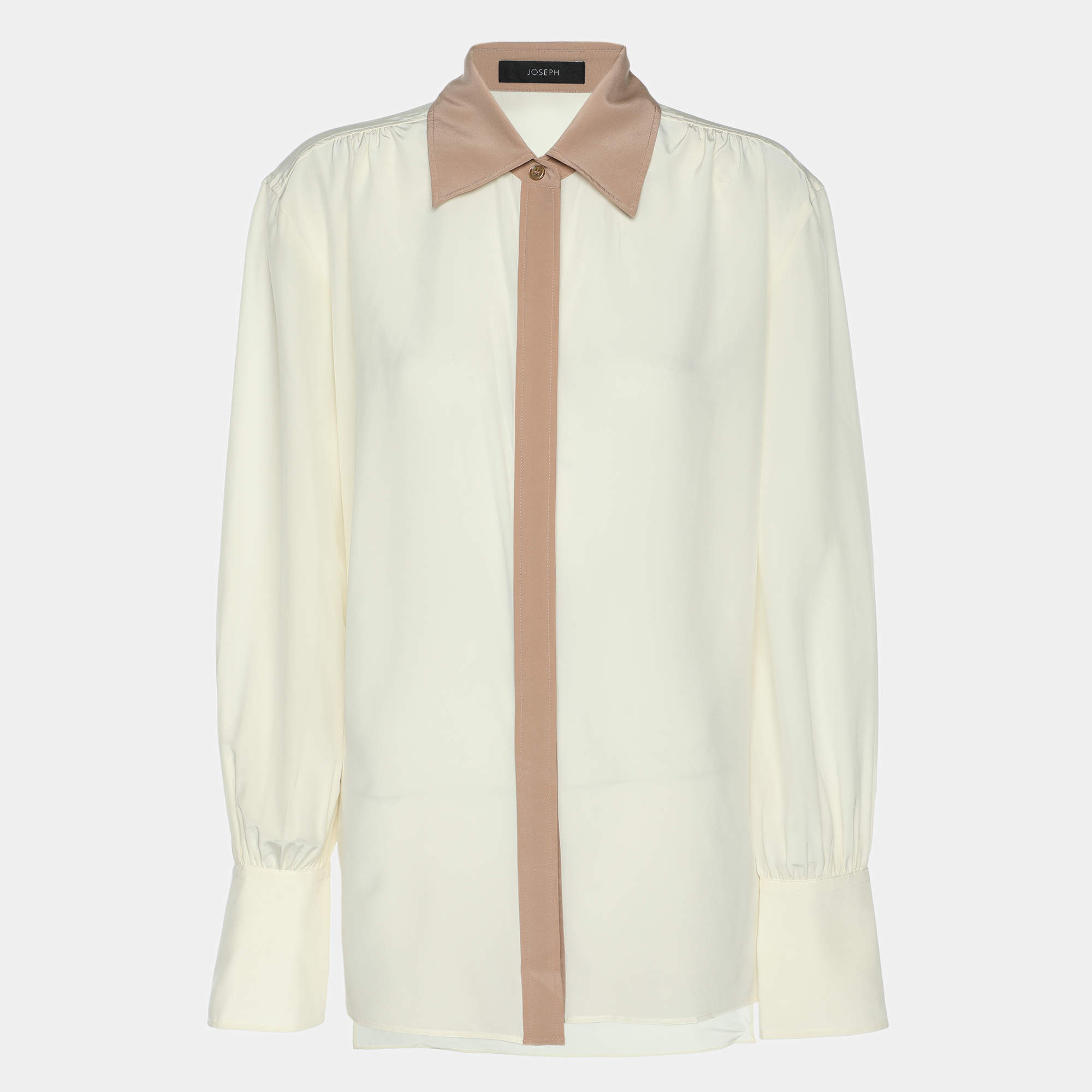 Pre Owned قميص جوزيف إيفورا حرير أكمام طويلة كريمي/بيج مقاس وسط (ميديم)