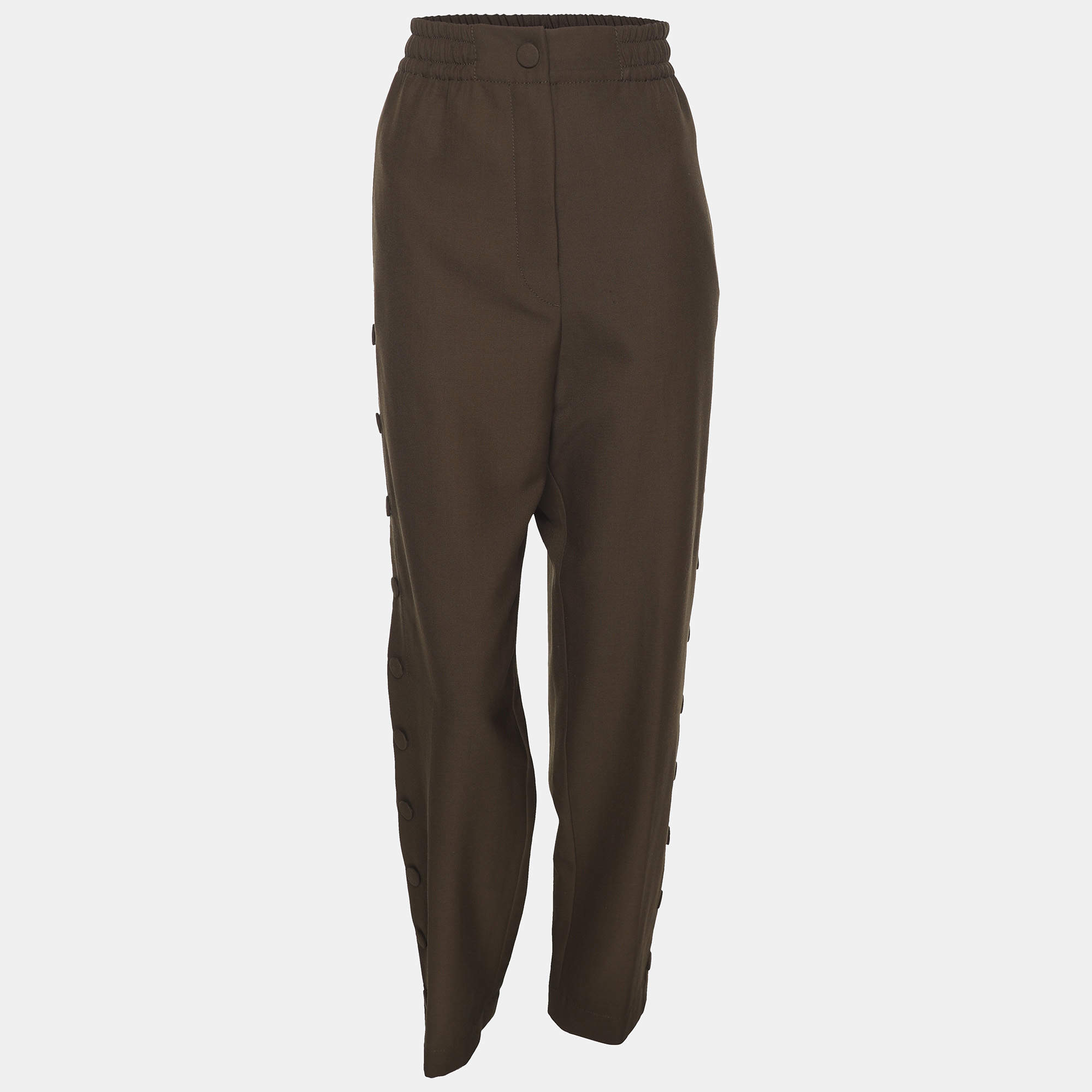 Pre Owned Joseph Olive Green Wool Blend Side Button Trousers M