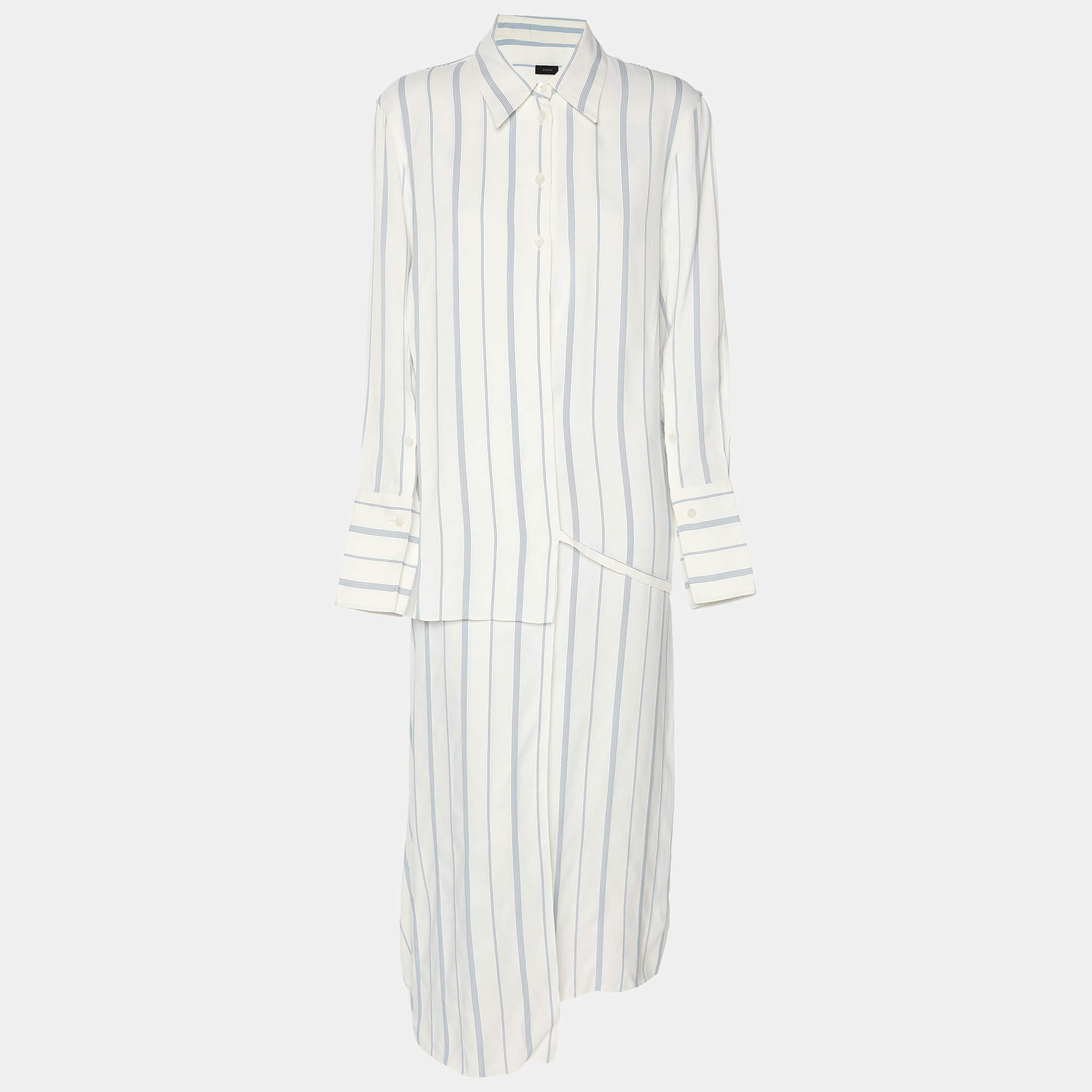 Pre Owned Joseph White/Blue Striped Viscose Midi Dress S