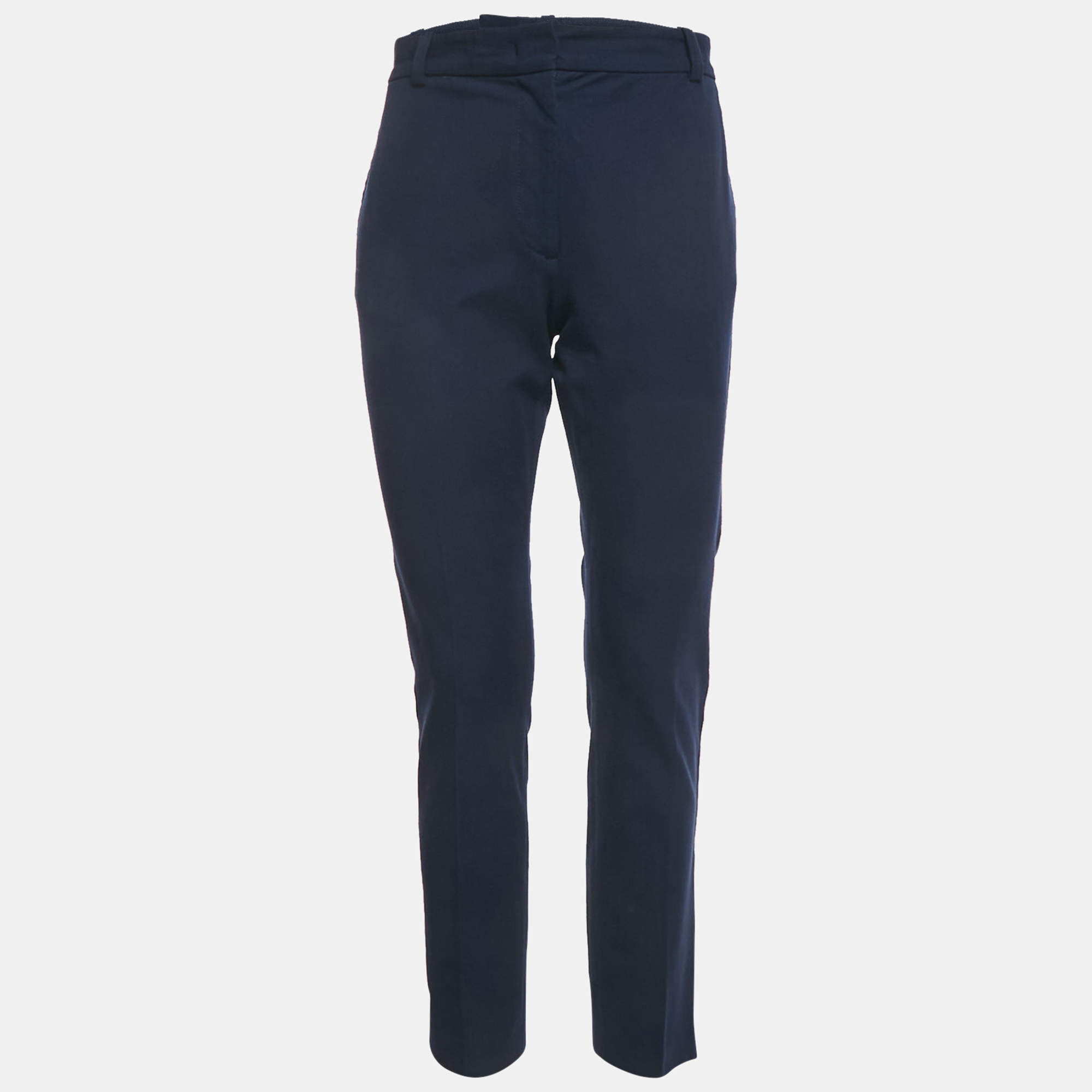 Pre Owned Joseph Navy Blue Cotton Blend Straight Fit Trousers M