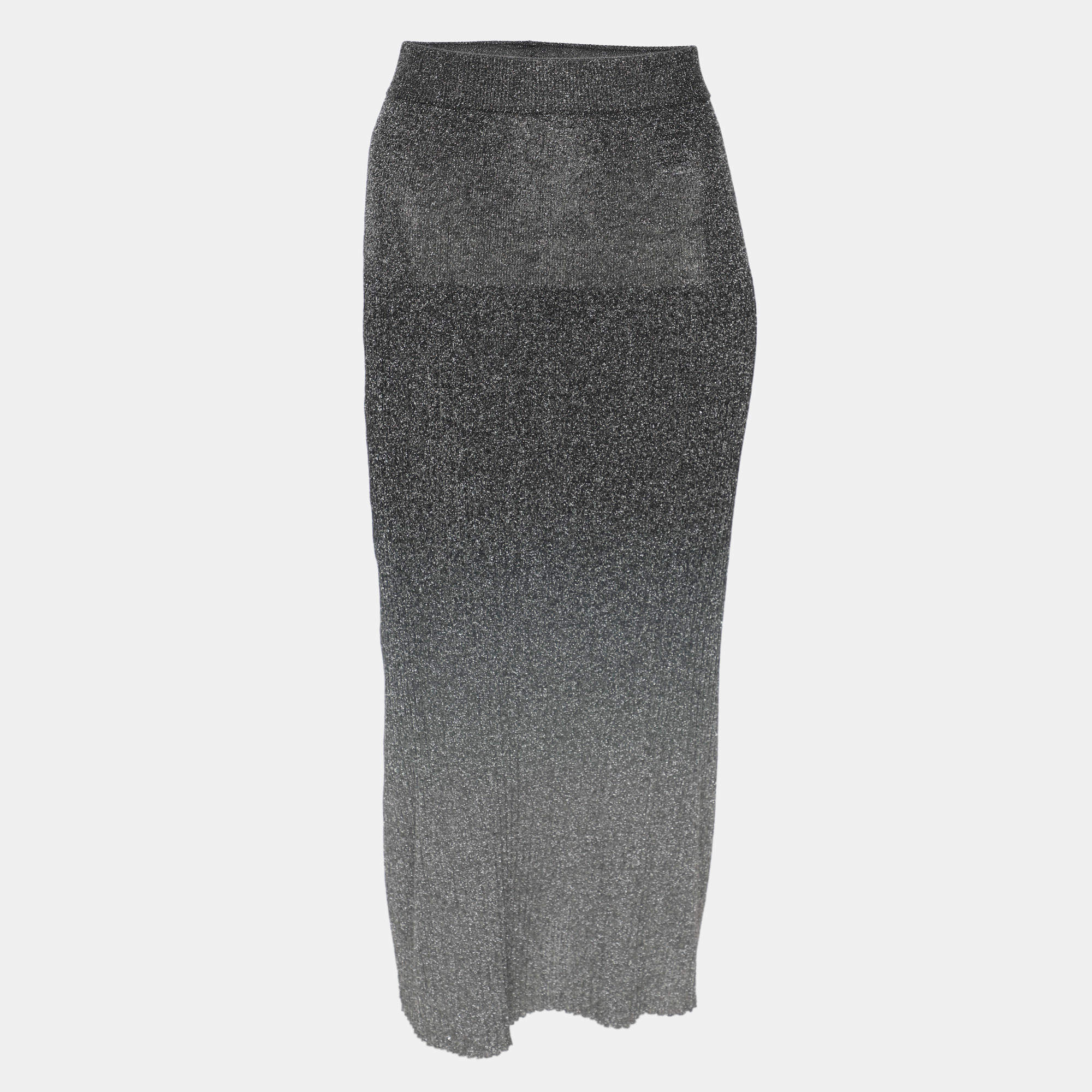 Pre Owned Joseph Metallic Grey Lurex Knit Dip Dye Midi Skirt XS