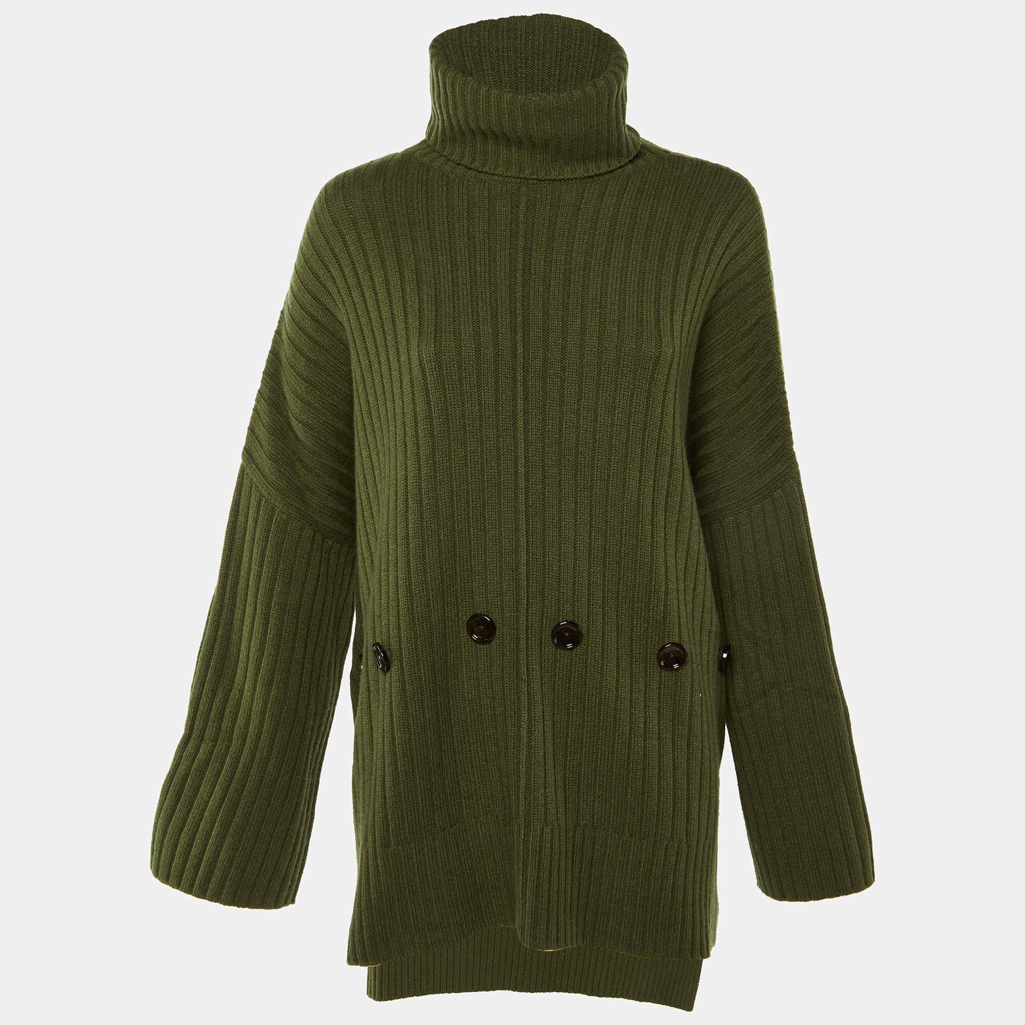 Pre Owned Joseph Green Wool Knit Turtle Neck Poncho S