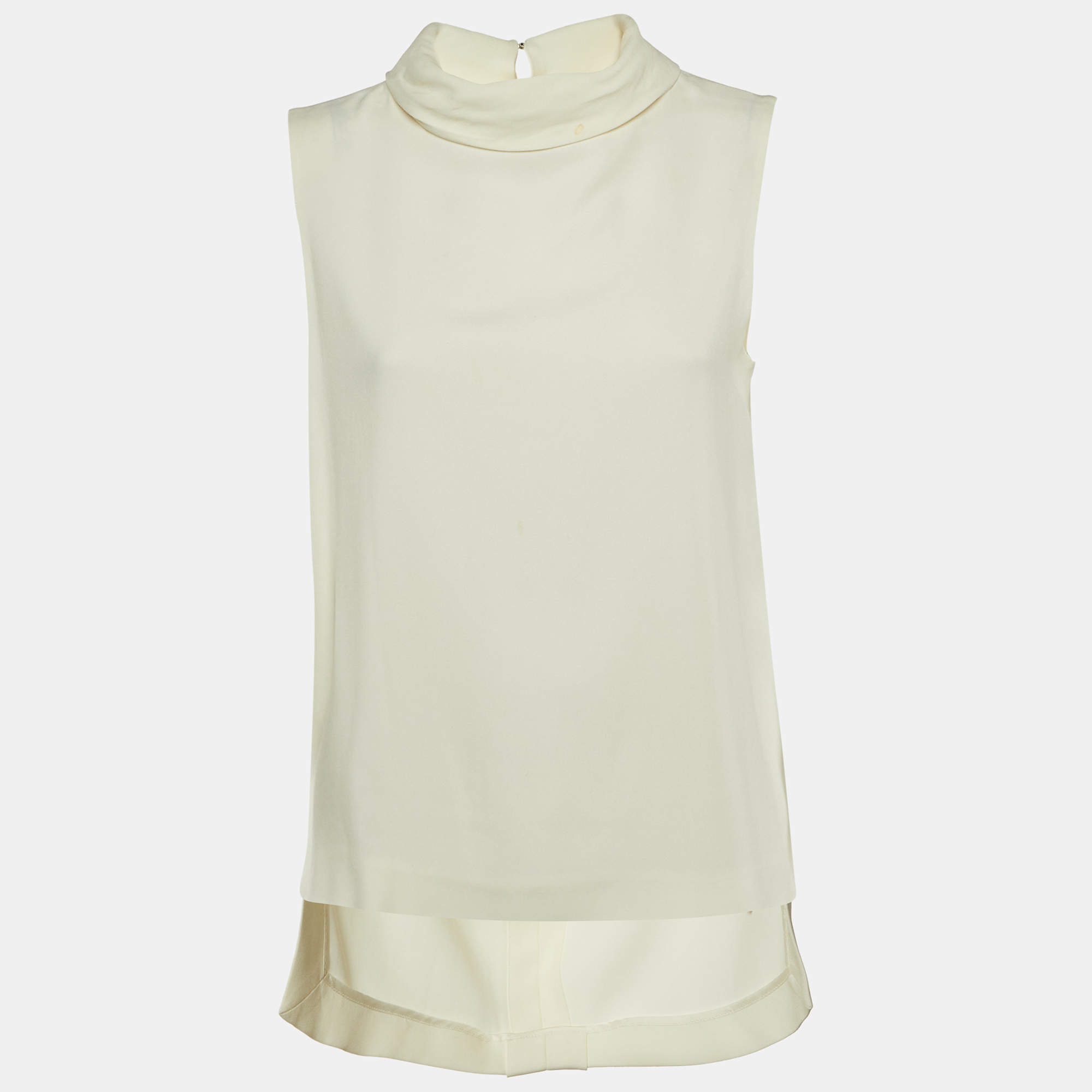 Pre Owned Joseph Off White Crepe Sleeveless Turtle Neck Top M