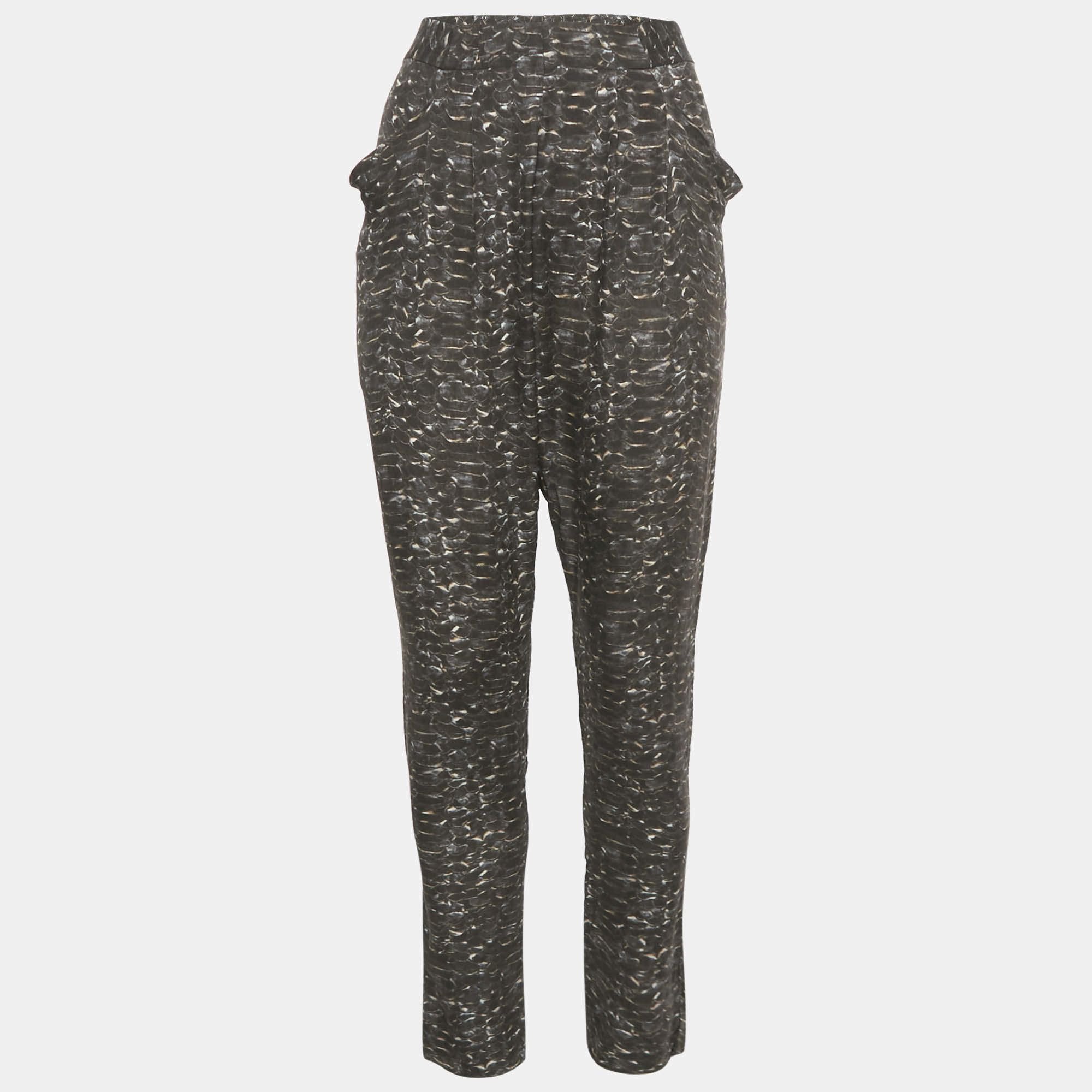 Pre Owned Joseph Grey Animal Print Silk Trousers S