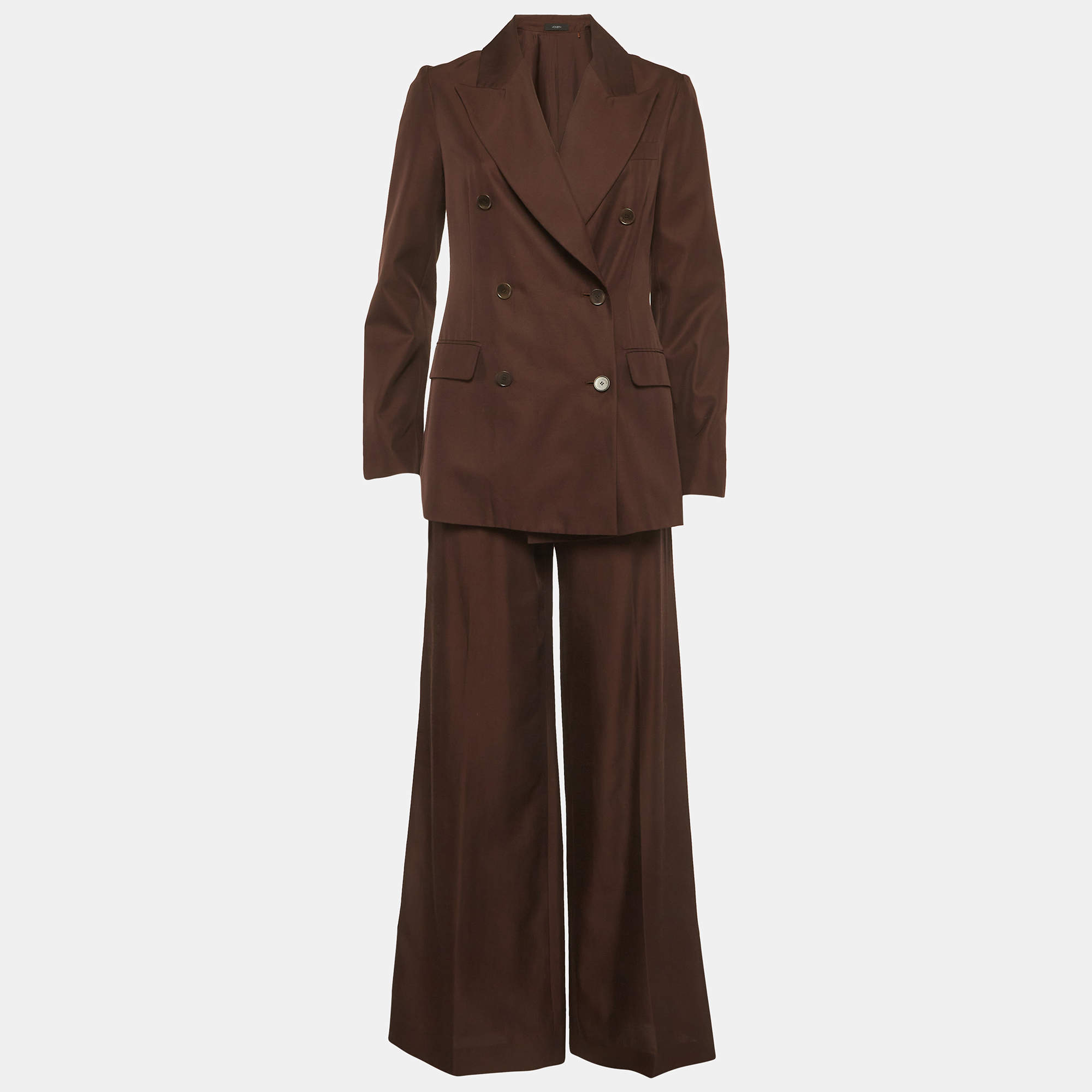 Pre Owned Joseph Brown Silk Blend Double Breasted Blazer & Pantsuits S