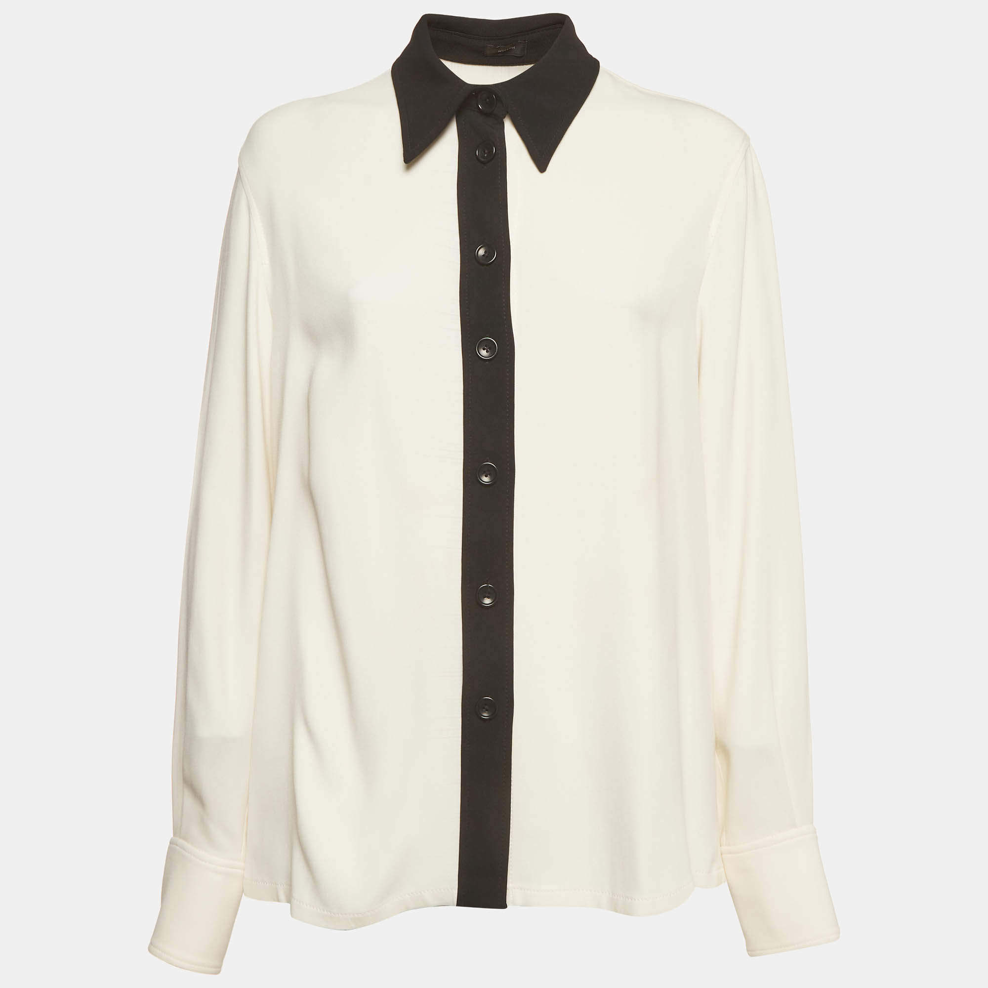 Pre Owned Joseph Cream Crepe Contrast Button Down Garcon Shirt L