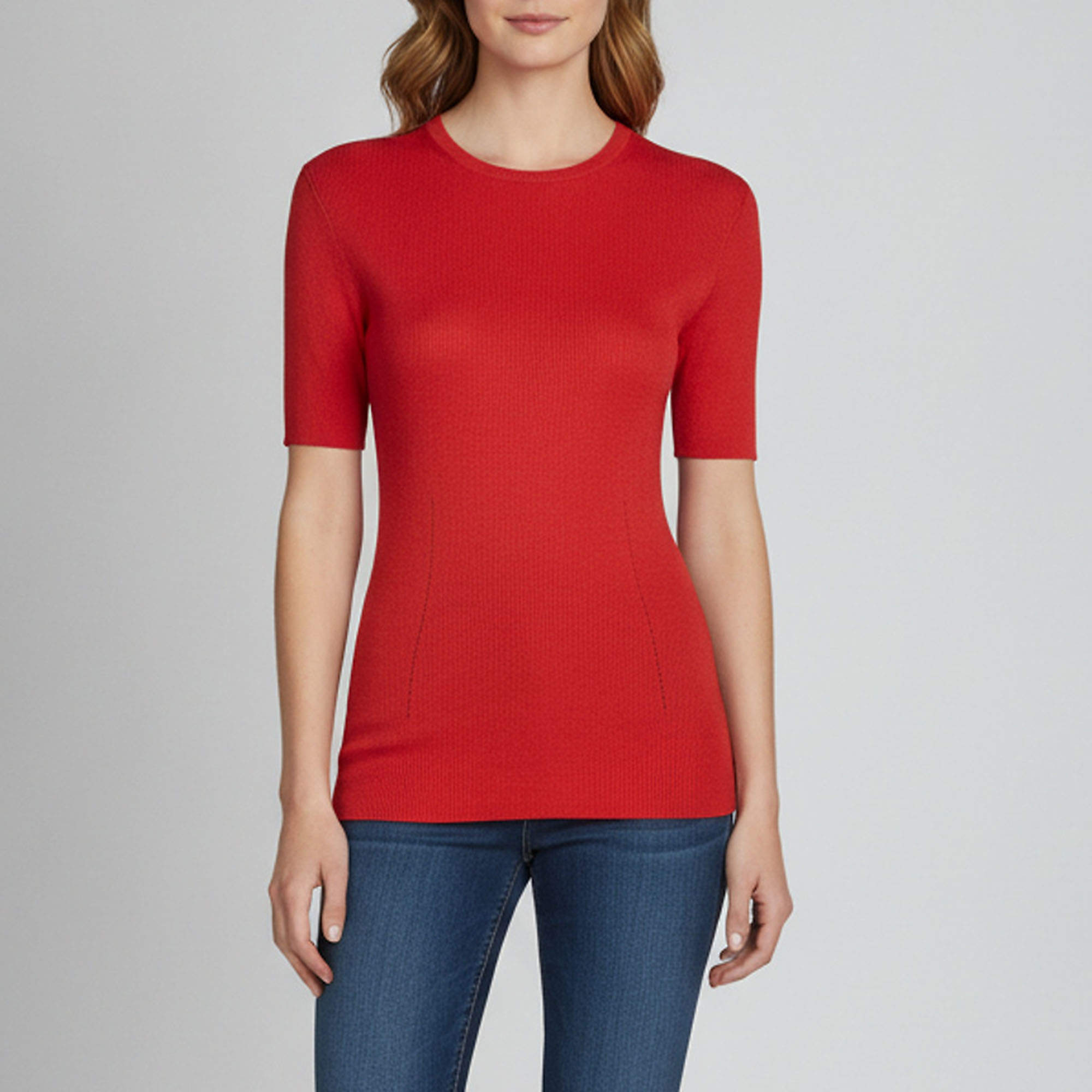 Pre Owned Joseph Red Rib Knit Satiny Crewneck Jumper XXS