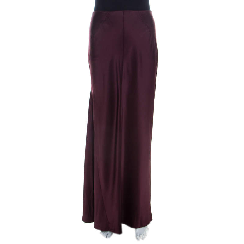 Pre Owned Joseph Aubergine Purple Satin Silk Theo Maxi Skirt M