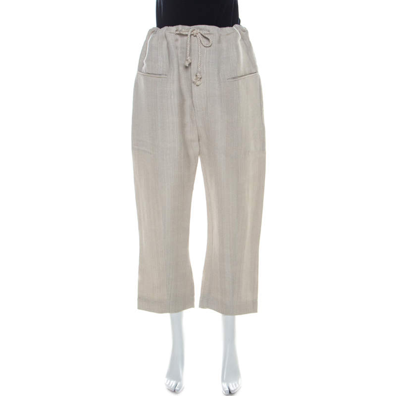 Joseph Beige Jute & Silk Blend Ombria Hessian Suiting Trousers L